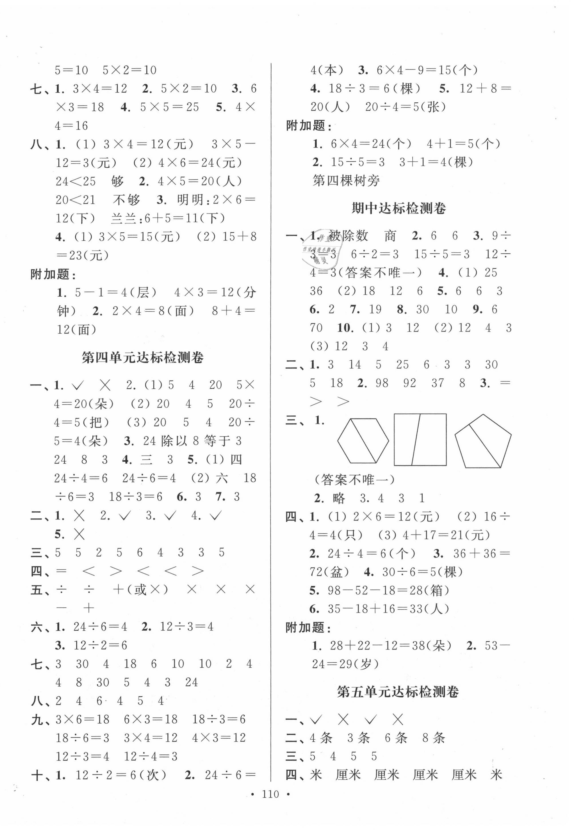 2020年江苏好卷二年级数学上册苏教版&nbsp;参考答案第2页