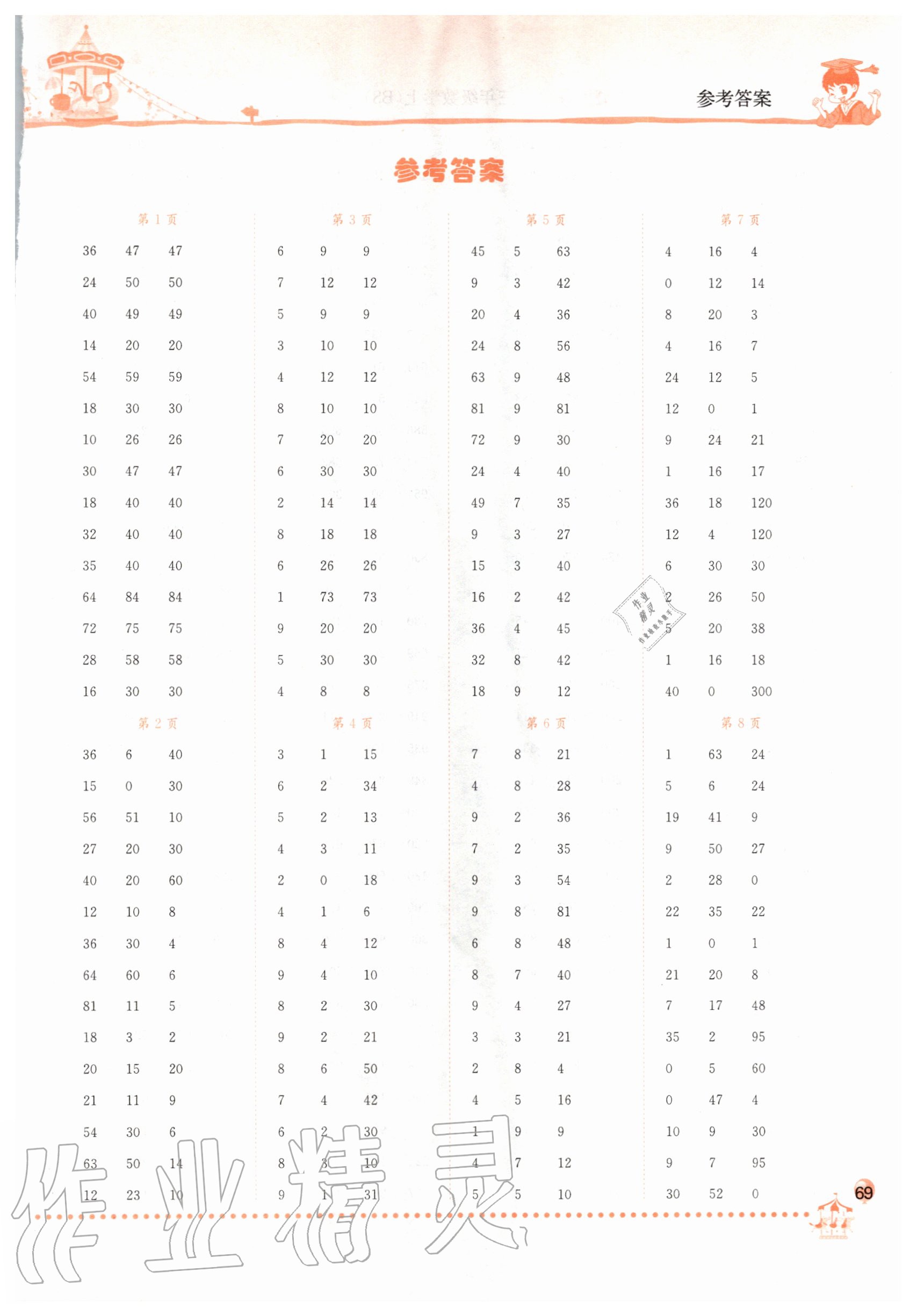 2020年黄冈小状元口算速算练习册三年级数学上册北师大版 第1页