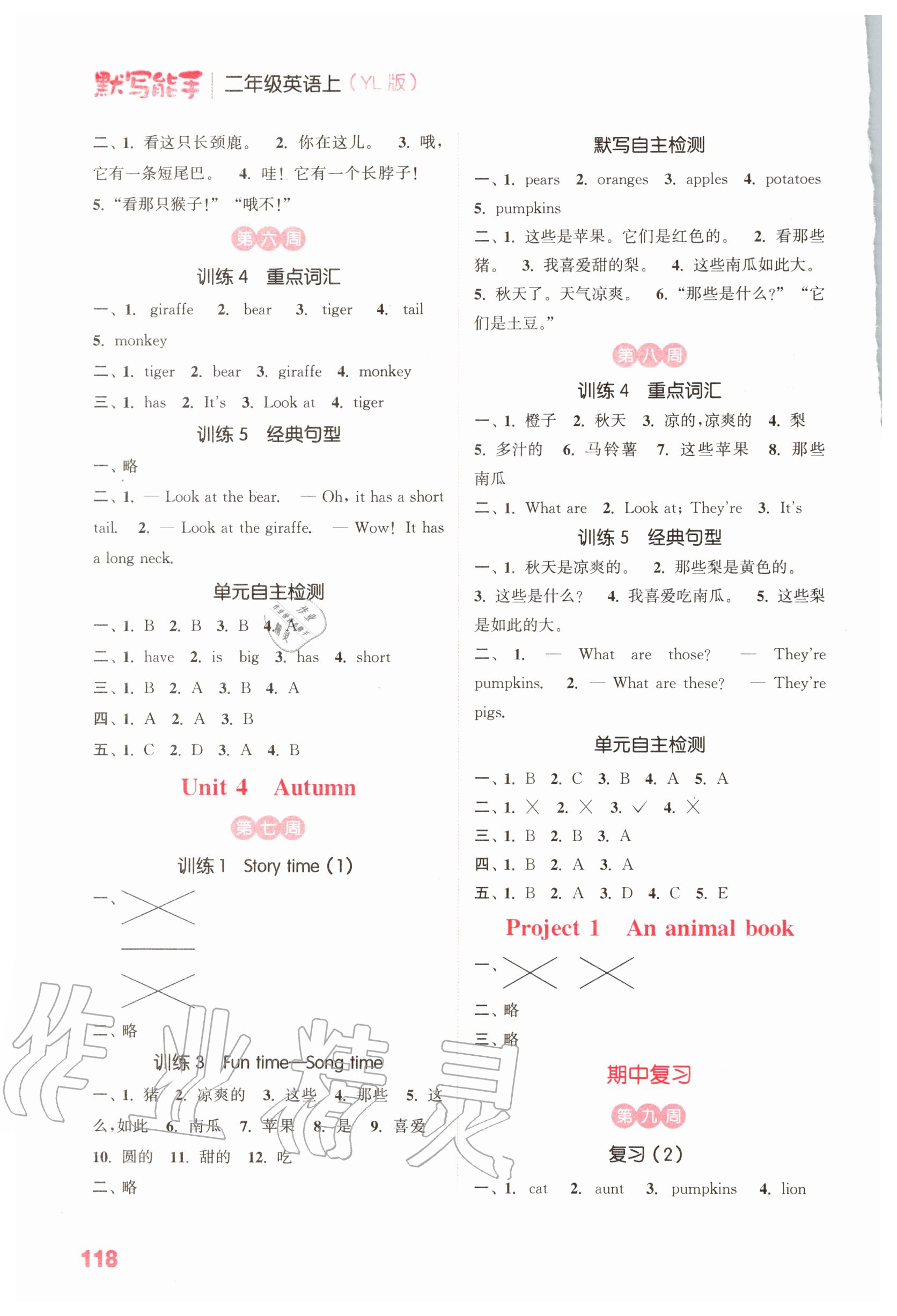 2020年小學(xué)英語默寫能手二年級上冊譯林版 參考答案第2頁