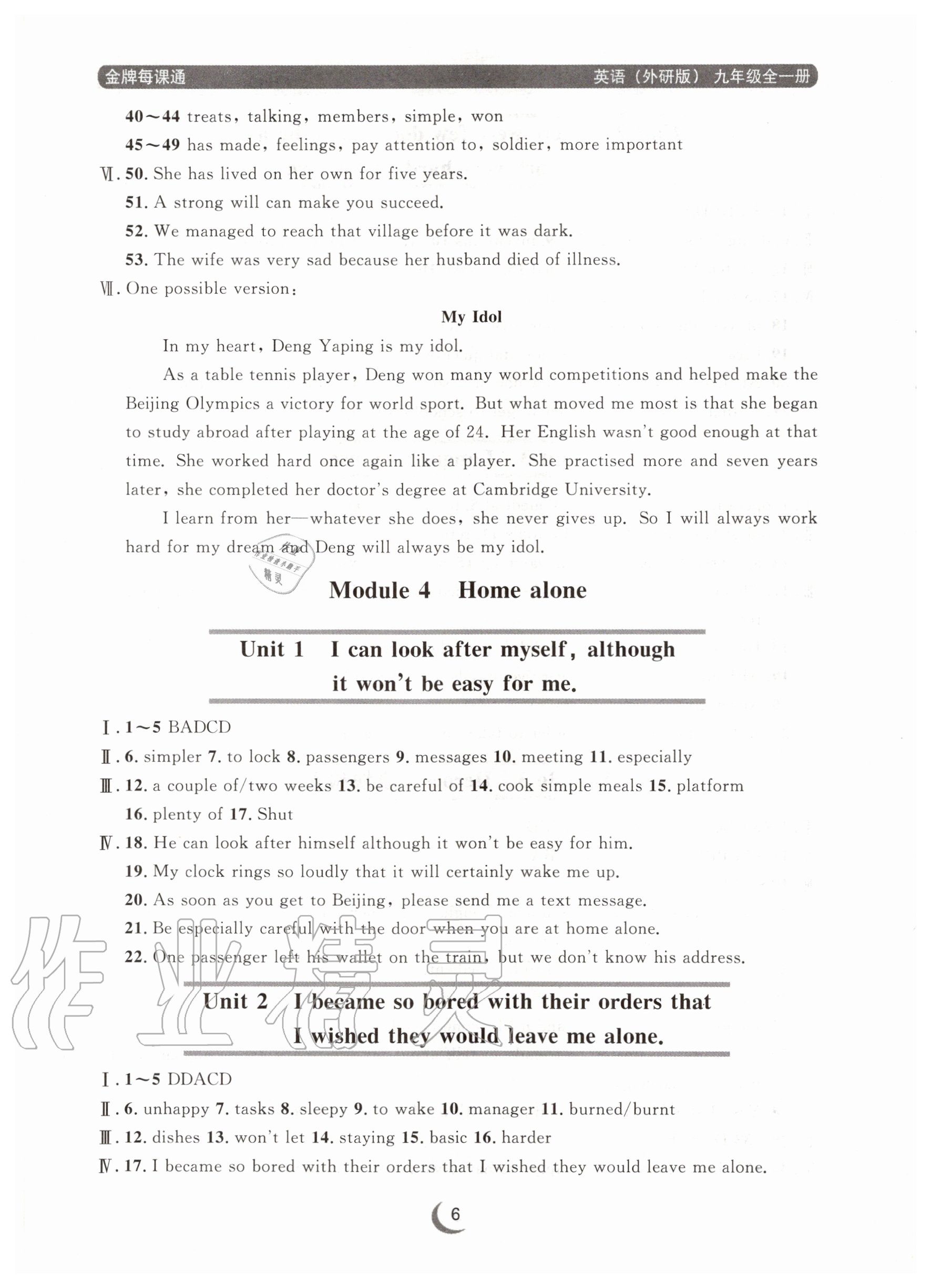 2020年點(diǎn)石成金金牌每課通九年級(jí)英語全一冊(cè)外研版大連專版 參考答案第6頁