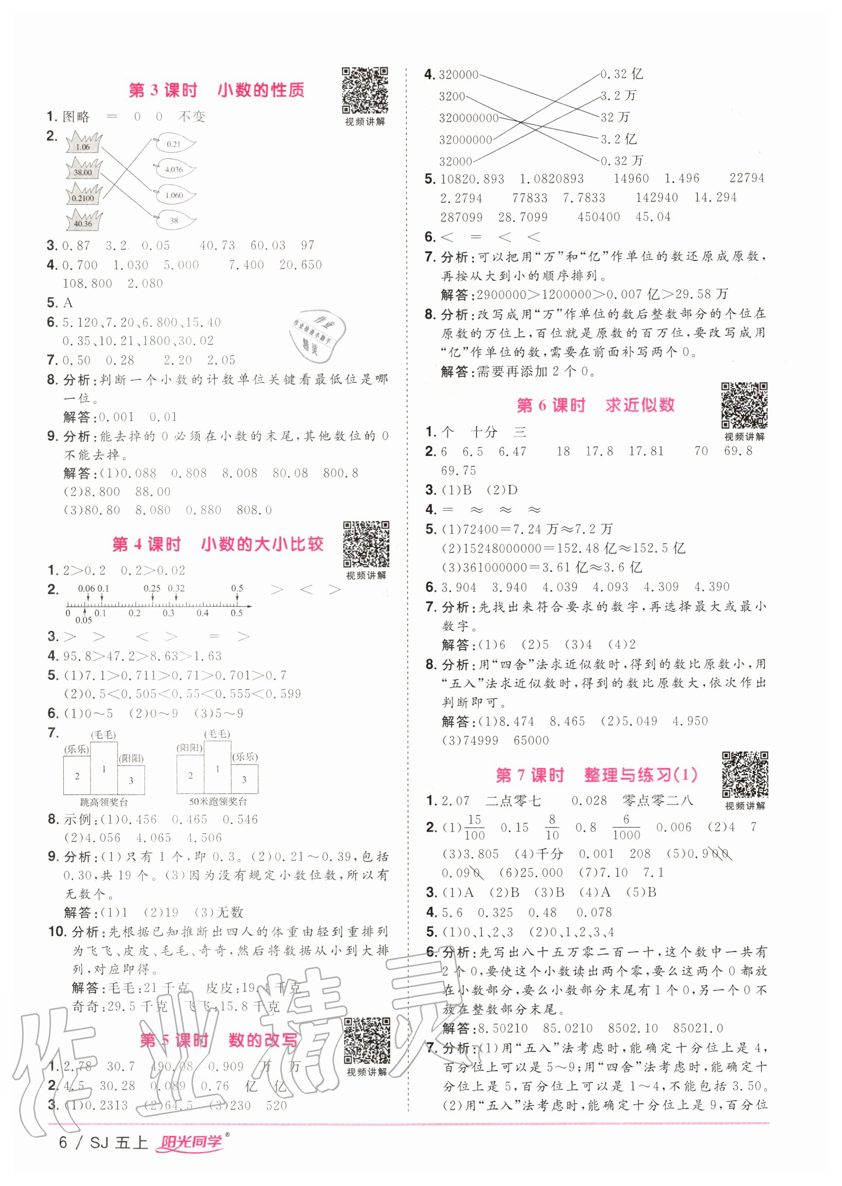 2020年阳光同学课时优化作业五年级数学上册苏教版 参考答案第6页