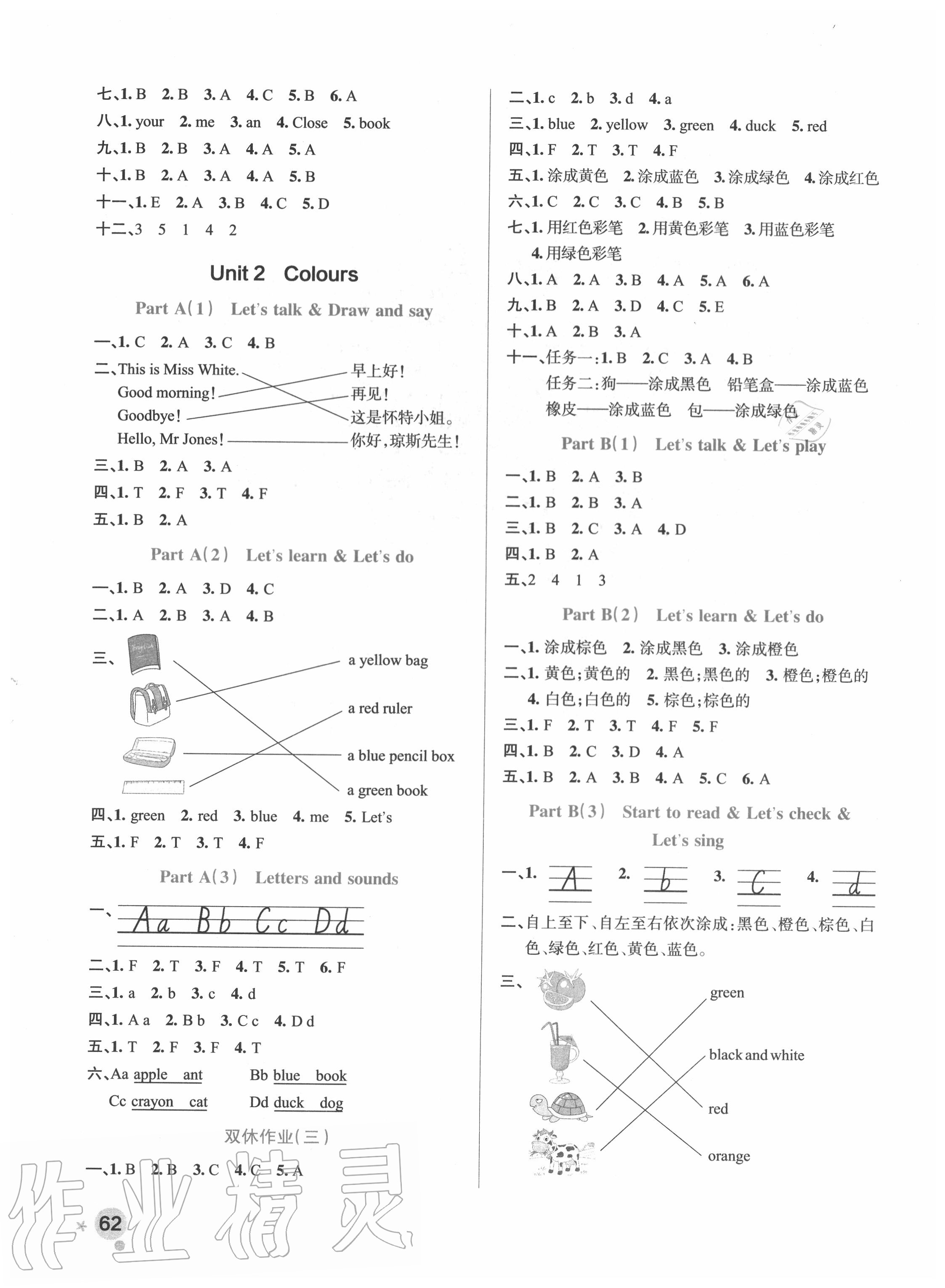 2020年小學(xué)學(xué)霸作業(yè)本三年級英語上冊人教版 參考答案第2頁