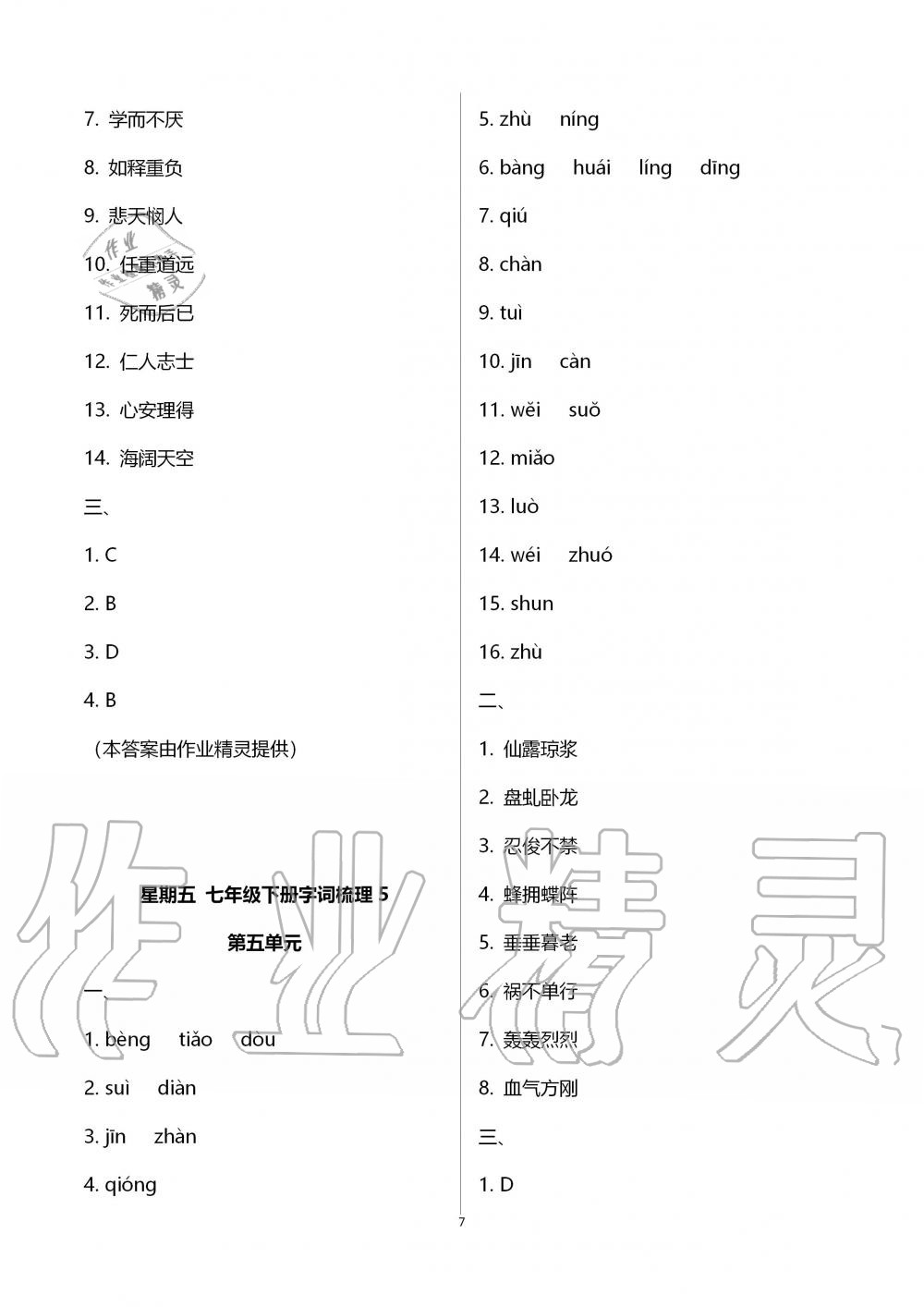 2020年点对点期末复习及智胜暑假七年级语文暑假作业四川教育电子音像出版社 第7页