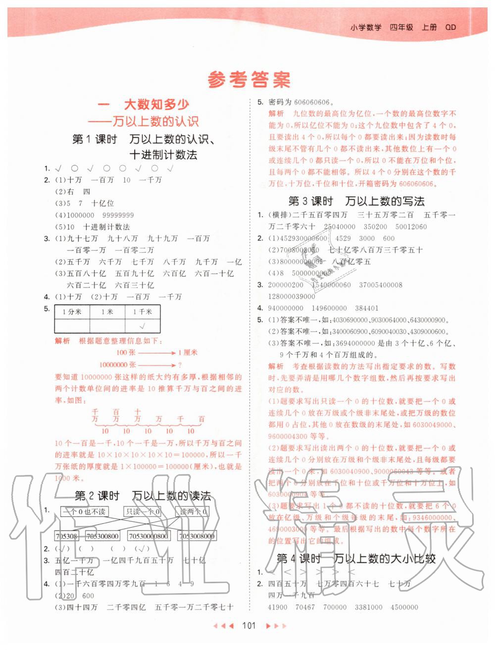 2020年53天天练小学数学四年级上册青岛版 参考答案第1页