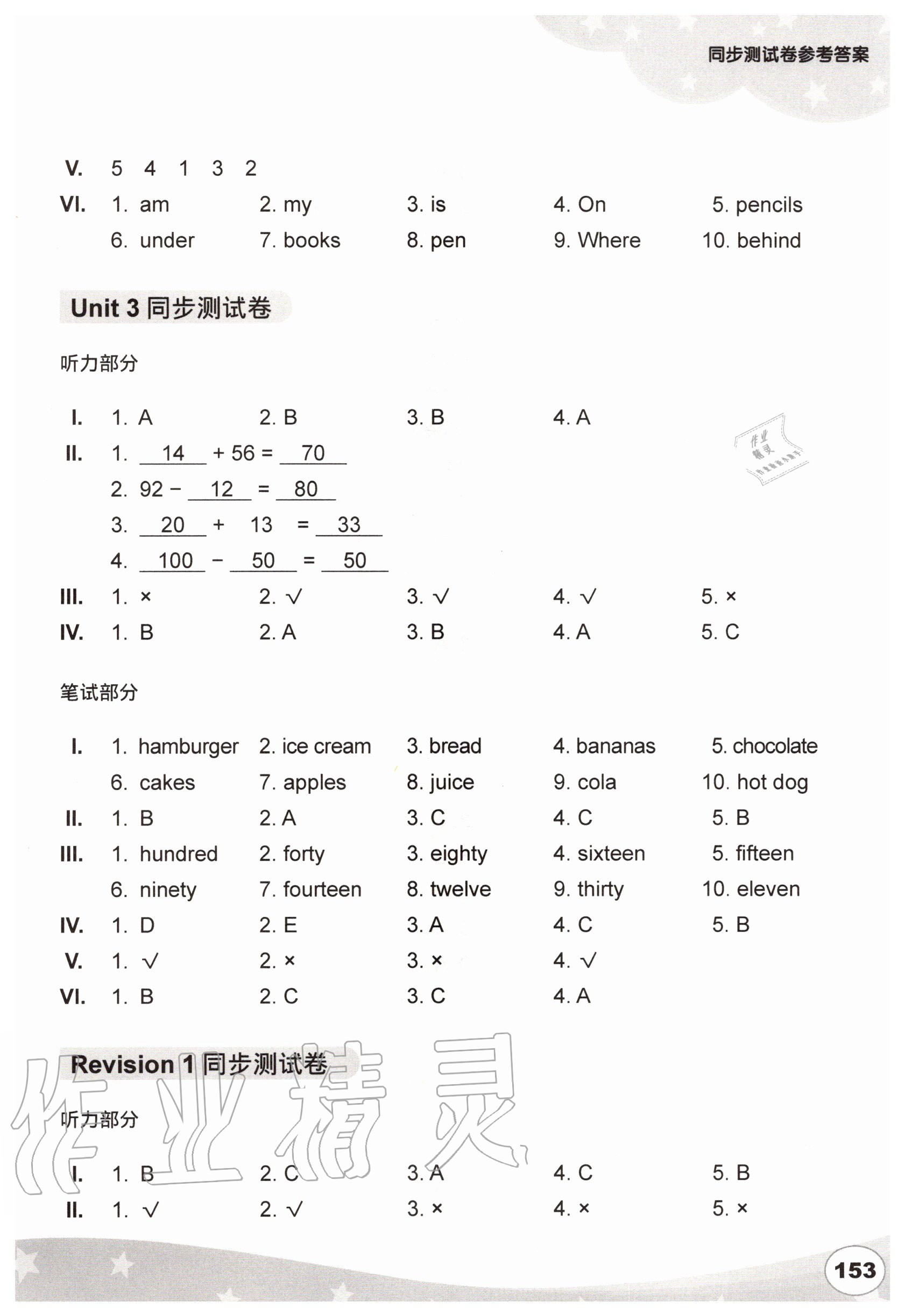 2020年劍橋小學(xué)英語同步測試卷四年級上冊 參考答案第3頁