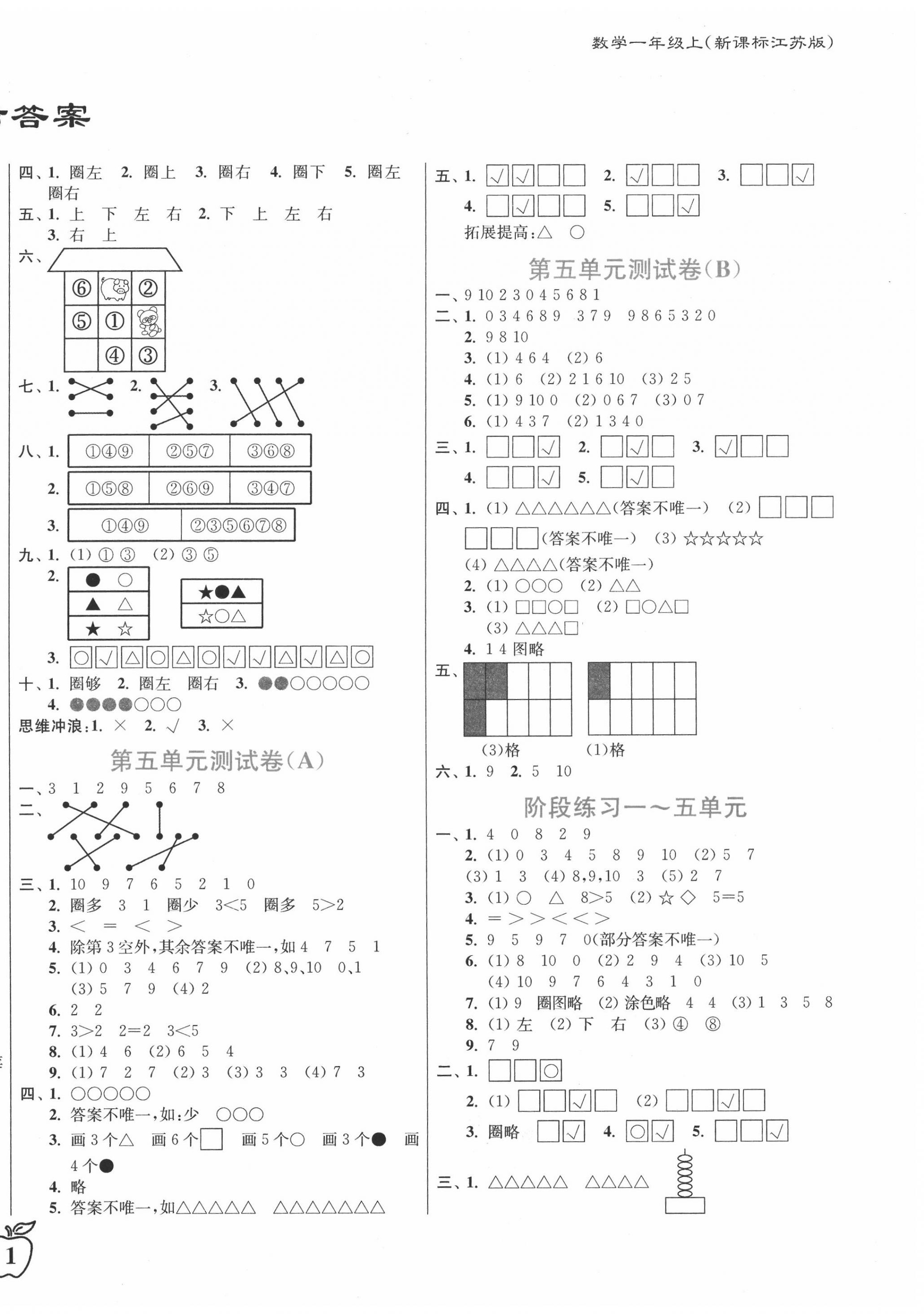 2020年江苏密卷一年级数学上册江苏版 第2页