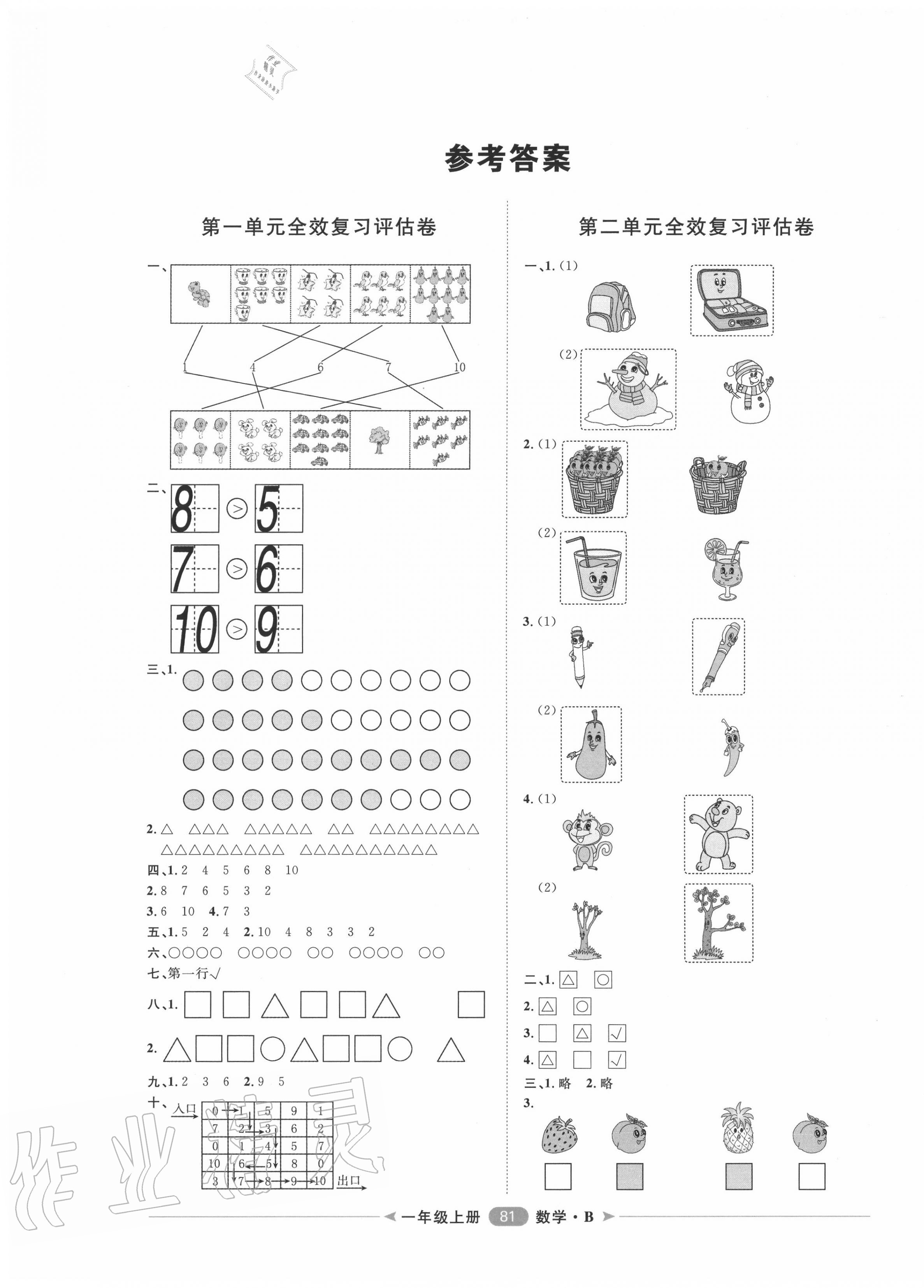 2020年阳光计划第二步单元期末复习与评价一年级数学上册北师大版 第1页