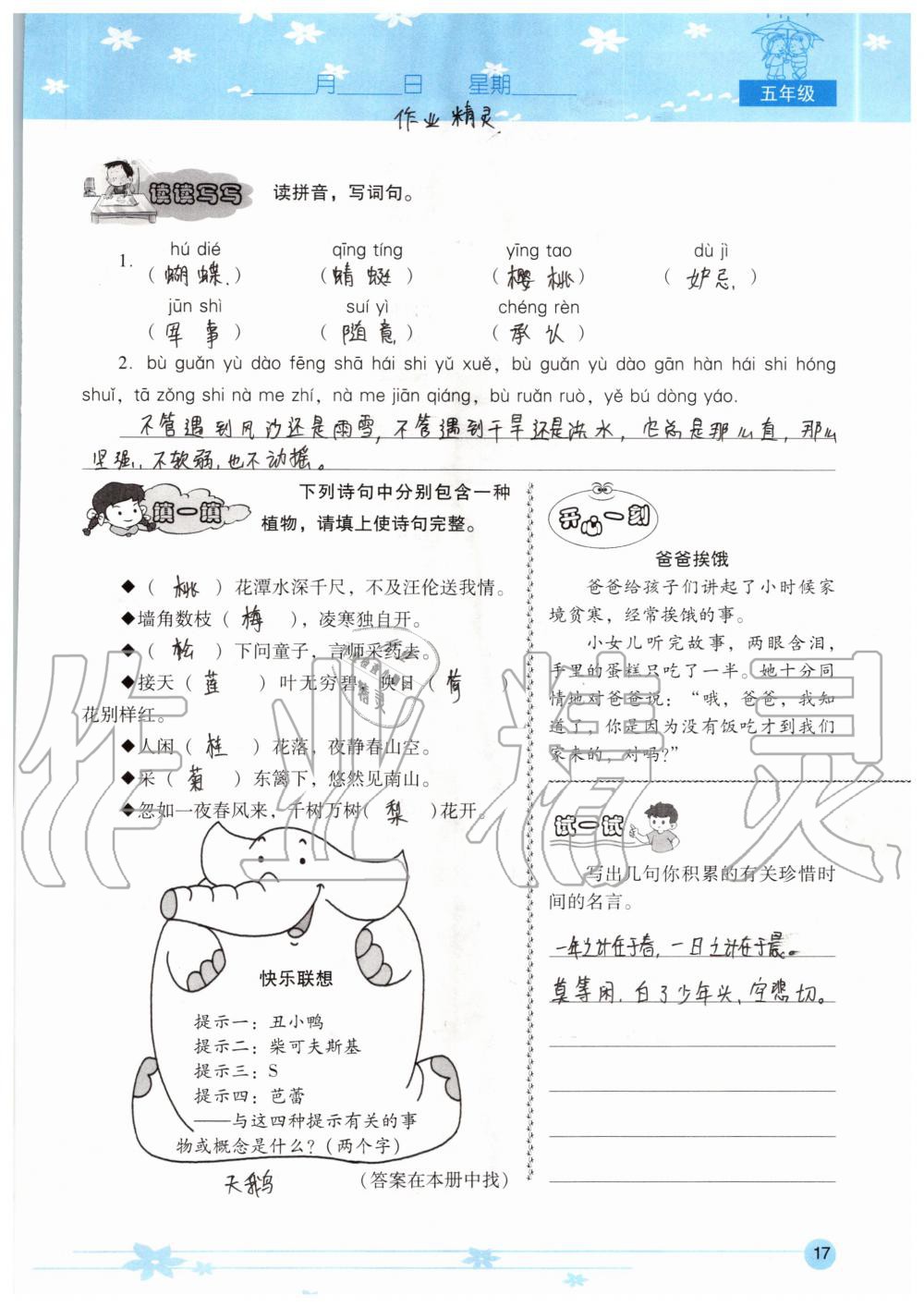 2020年云南省標準教輔小學生暑假活動五年級 參考答案第17頁