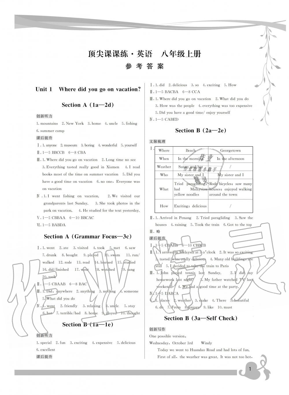 2020年頂尖課課練八年級英語上冊人教版 第1頁