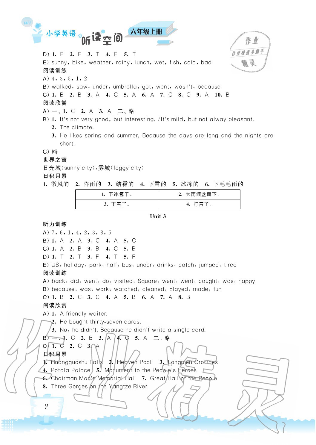 2020年小學(xué)英語聽讀空間六年級(jí)上冊(cè)譯林版 參考答案第2頁