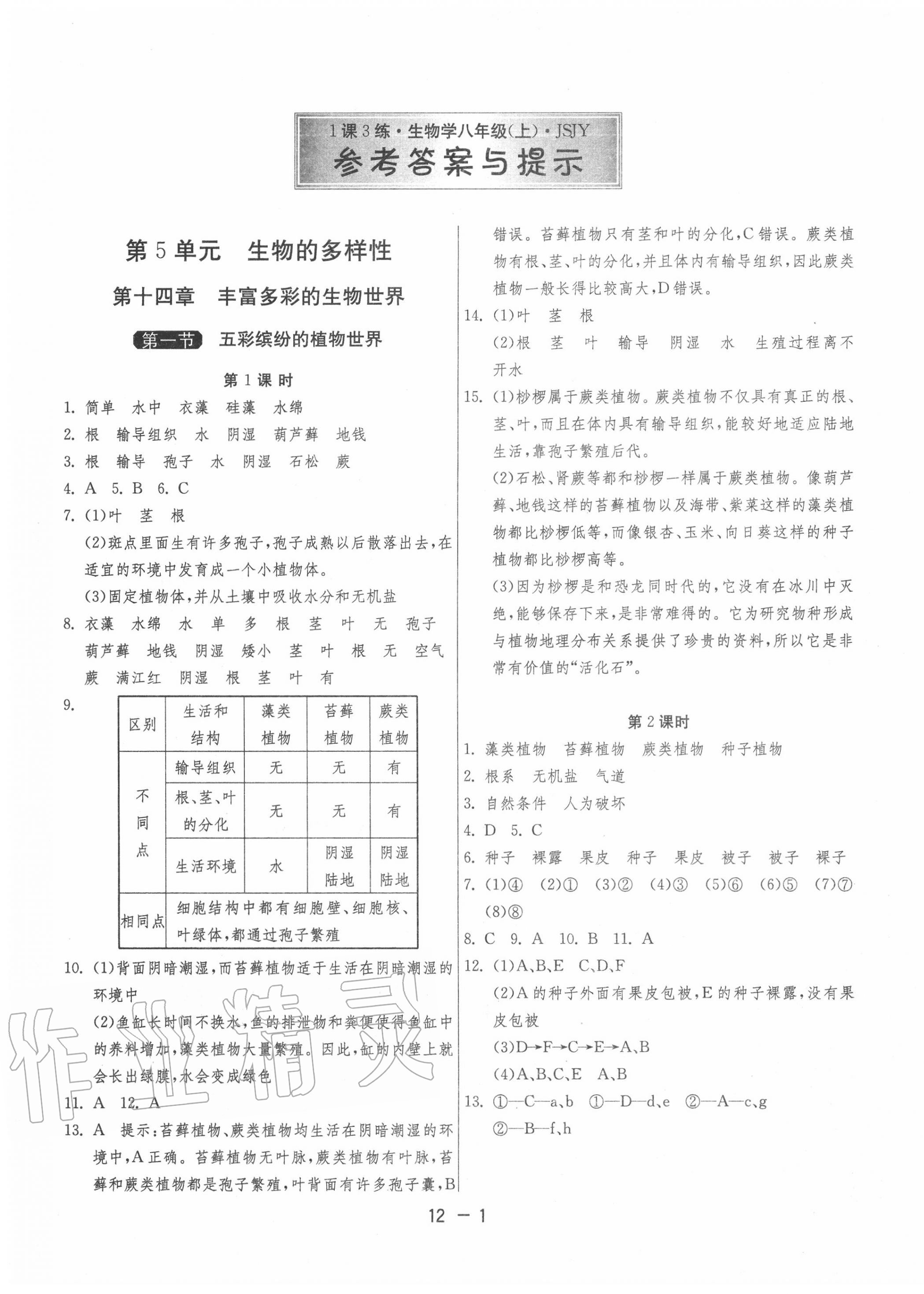 2020年1课3练单元达标测试八年级生物上册苏教版 第1页