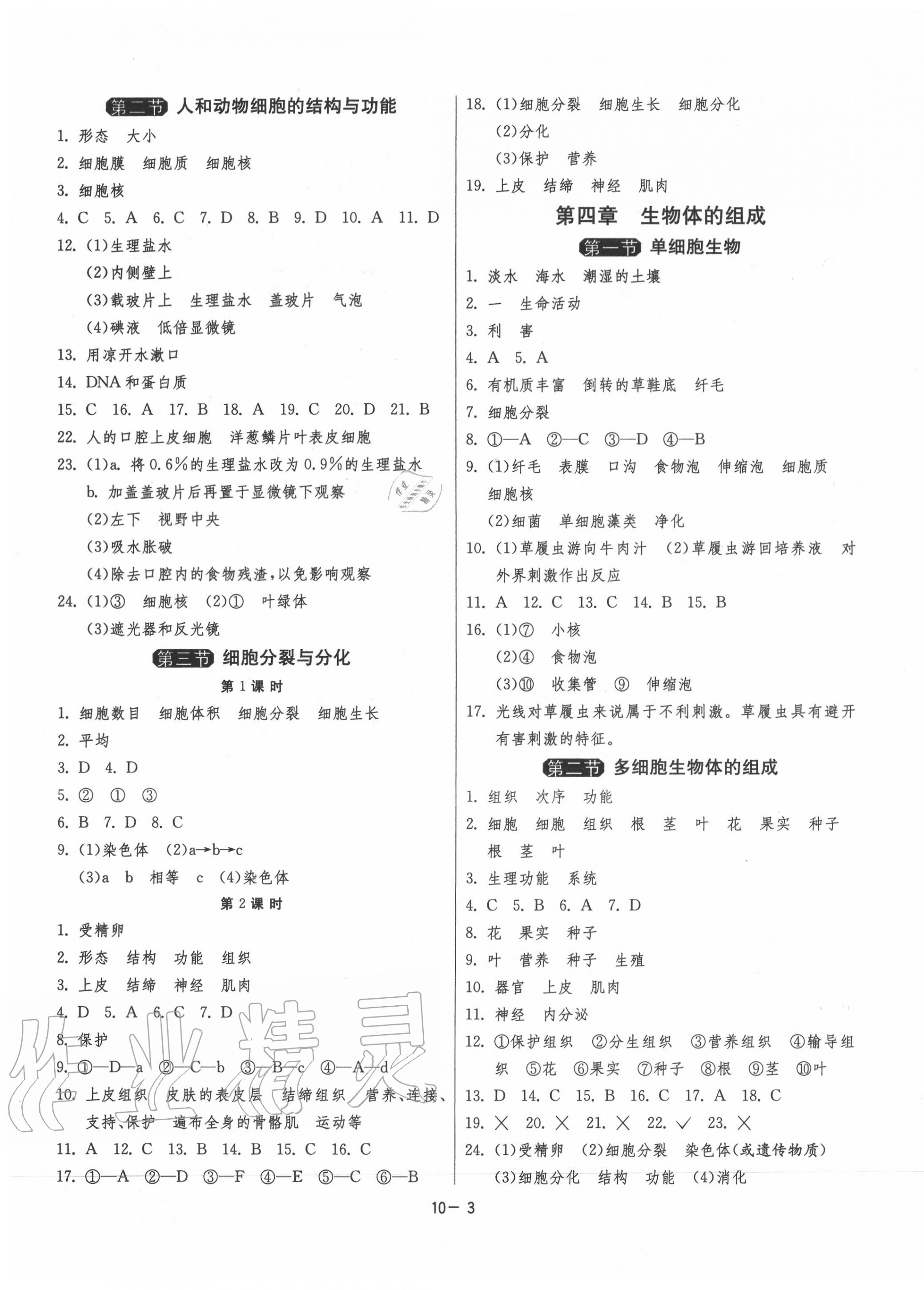 2020年1课3练单元达标测试七年级生物上册苏教版 第3页