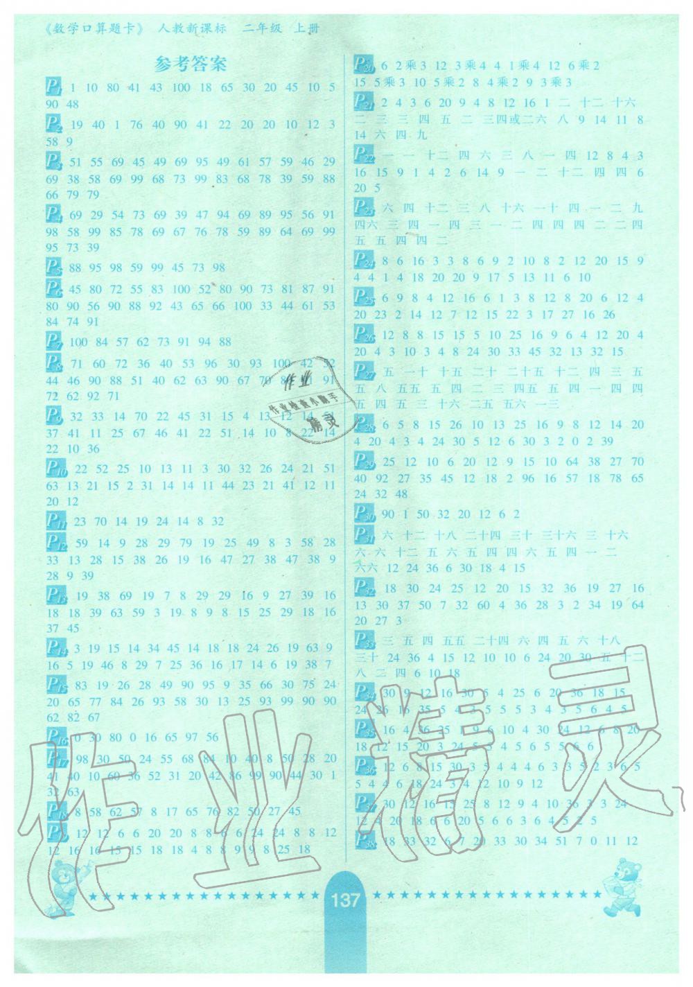 2020年数学口算题卡二年级上册人教版河北少年儿童出版社 第1页