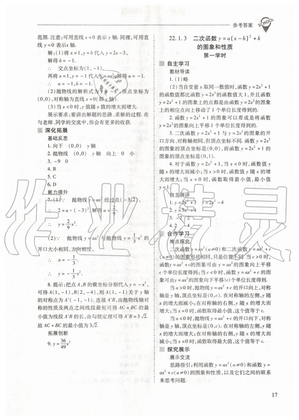 2020年新课程问题解决导学方案九年级数学上册人教版 参考答案第17页