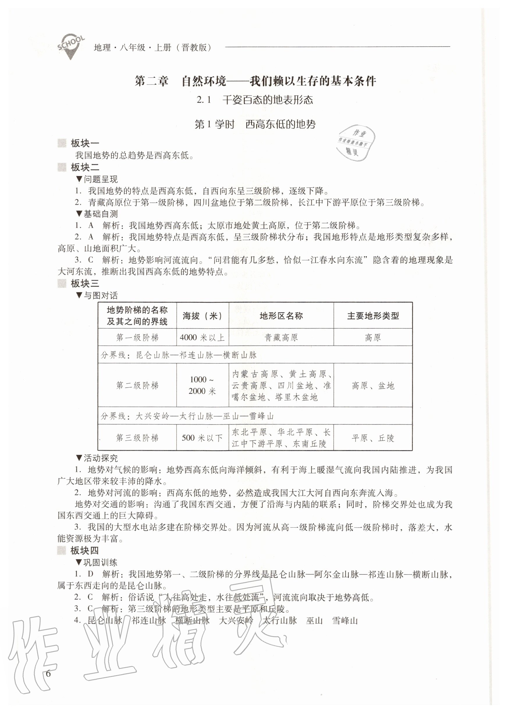 2020年新课程问题解决导学方案八年级地理上册晋教版 参考答案第6页