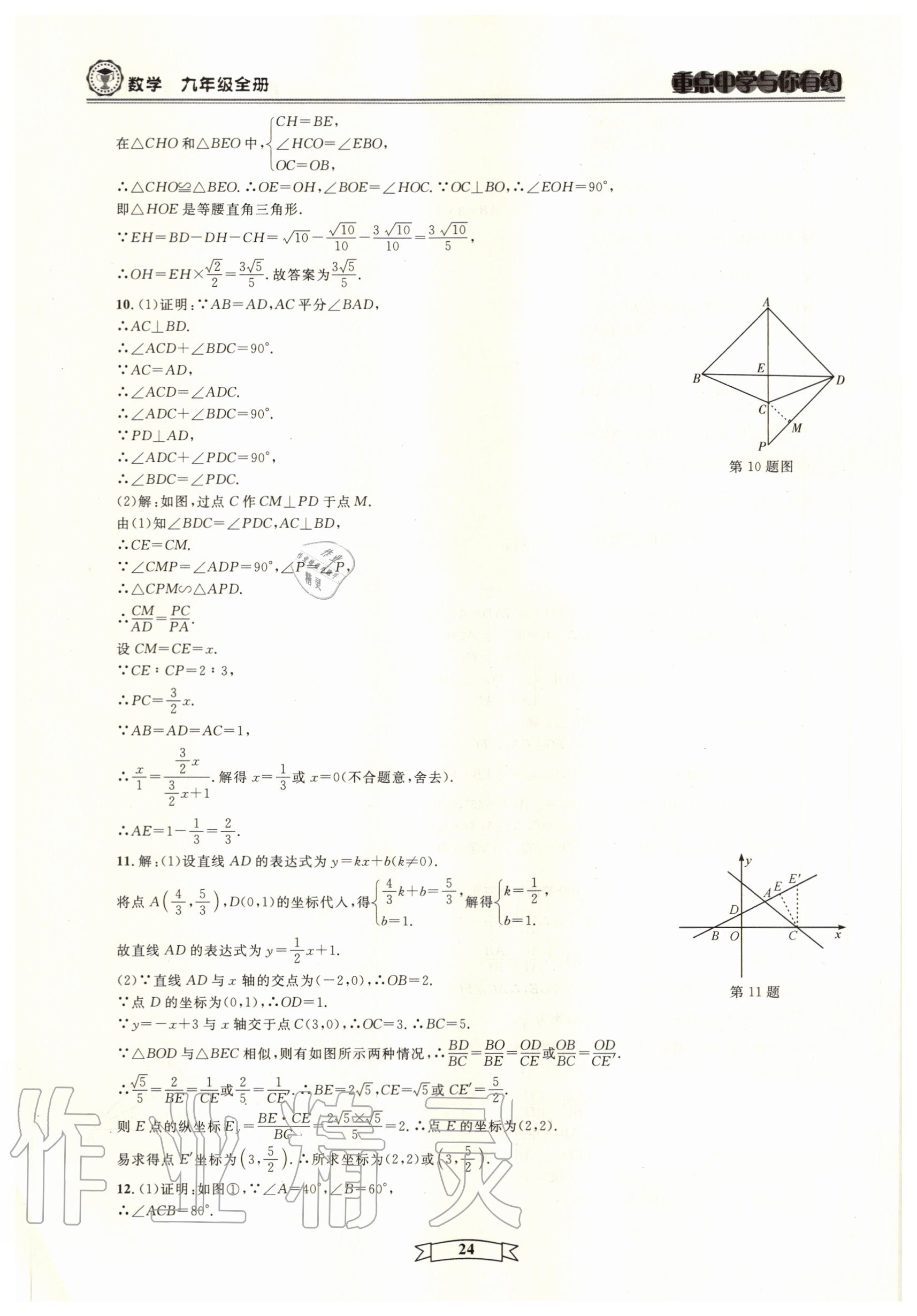 2020年重點中學與你有約九年級數(shù)學全一冊浙教版 參考答案第24頁