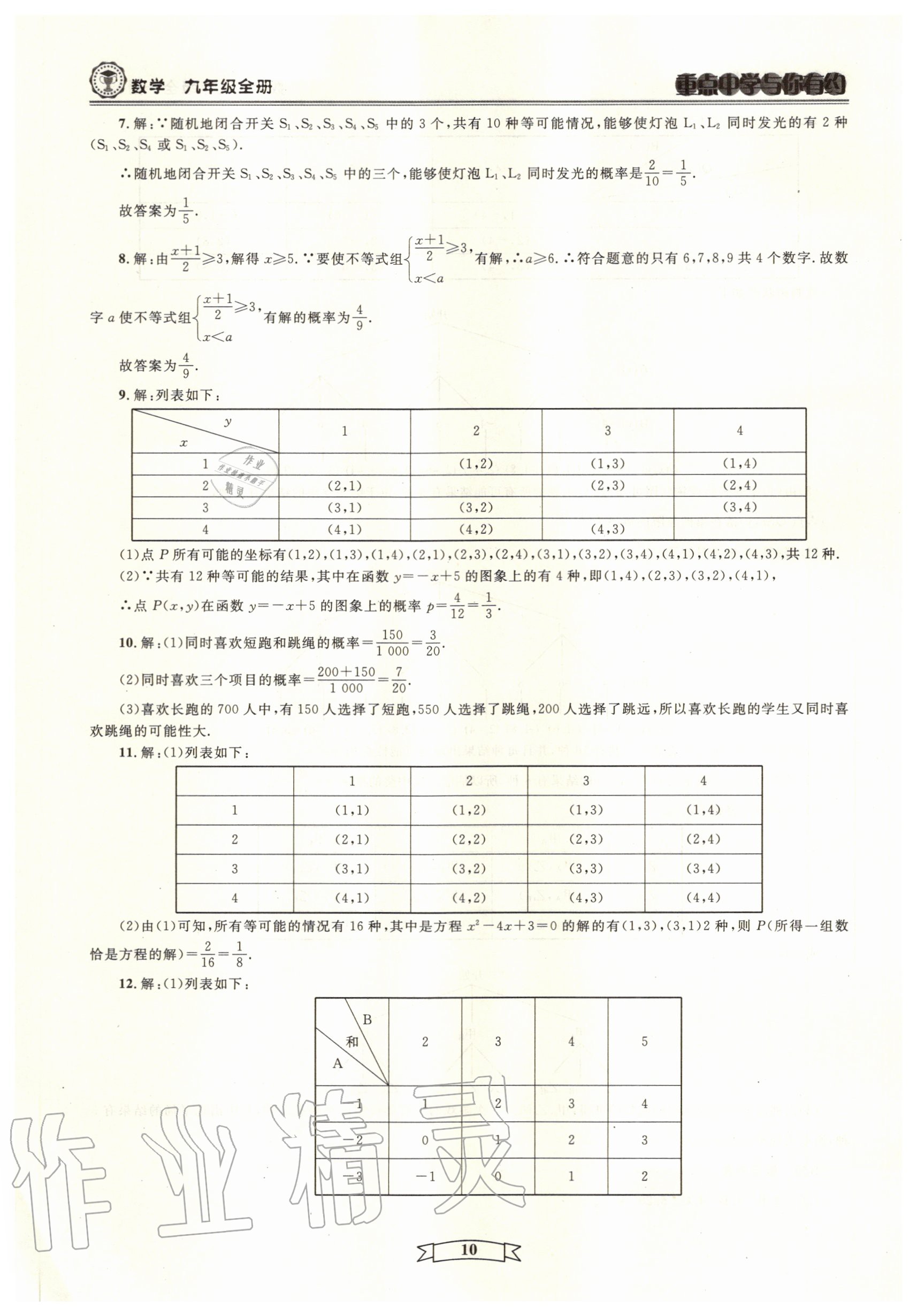 2020年重點(diǎn)中學(xué)與你有約九年級(jí)數(shù)學(xué)全一冊(cè)浙教版 參考答案第10頁