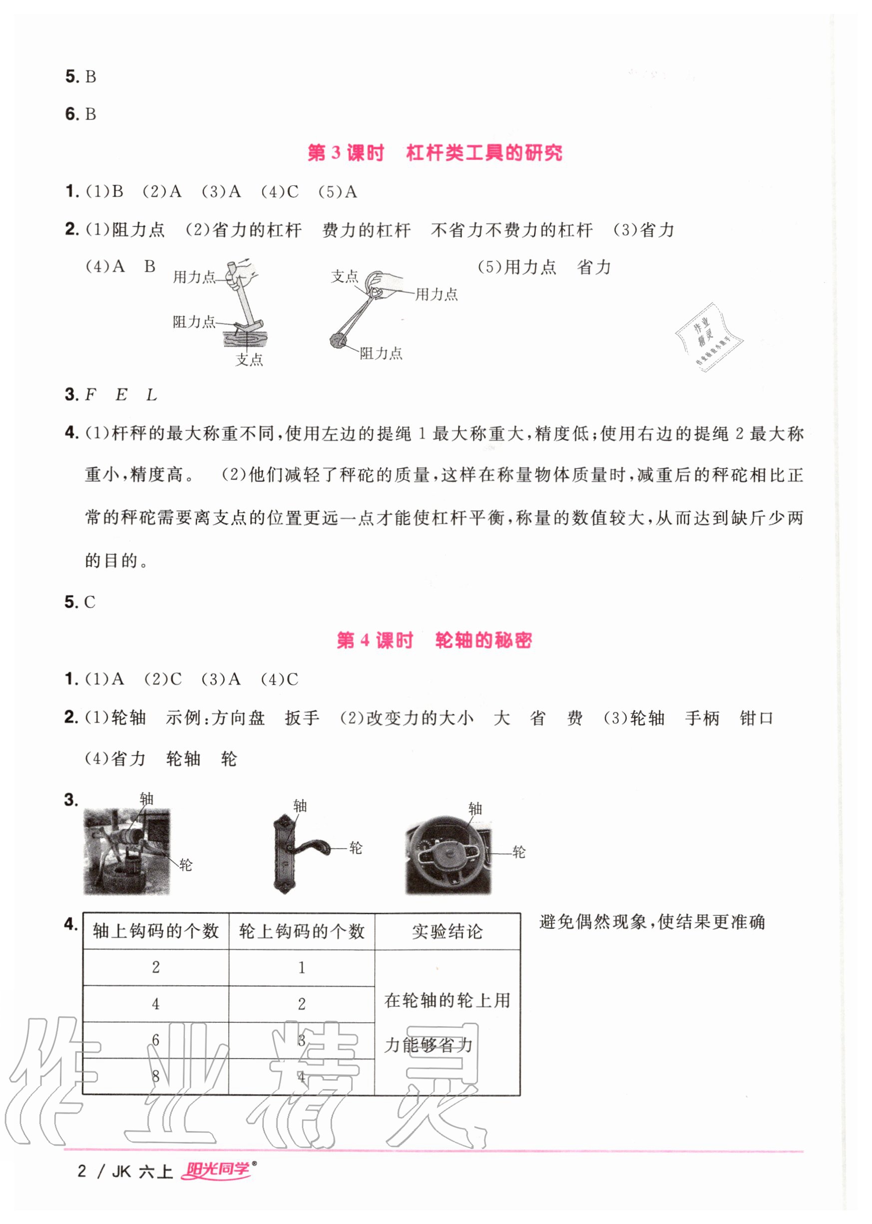 2020年陽(yáng)光同學(xué)課時(shí)優(yōu)化作業(yè)六年級(jí)科學(xué)上冊(cè)教科版 參考答案第2頁(yè)