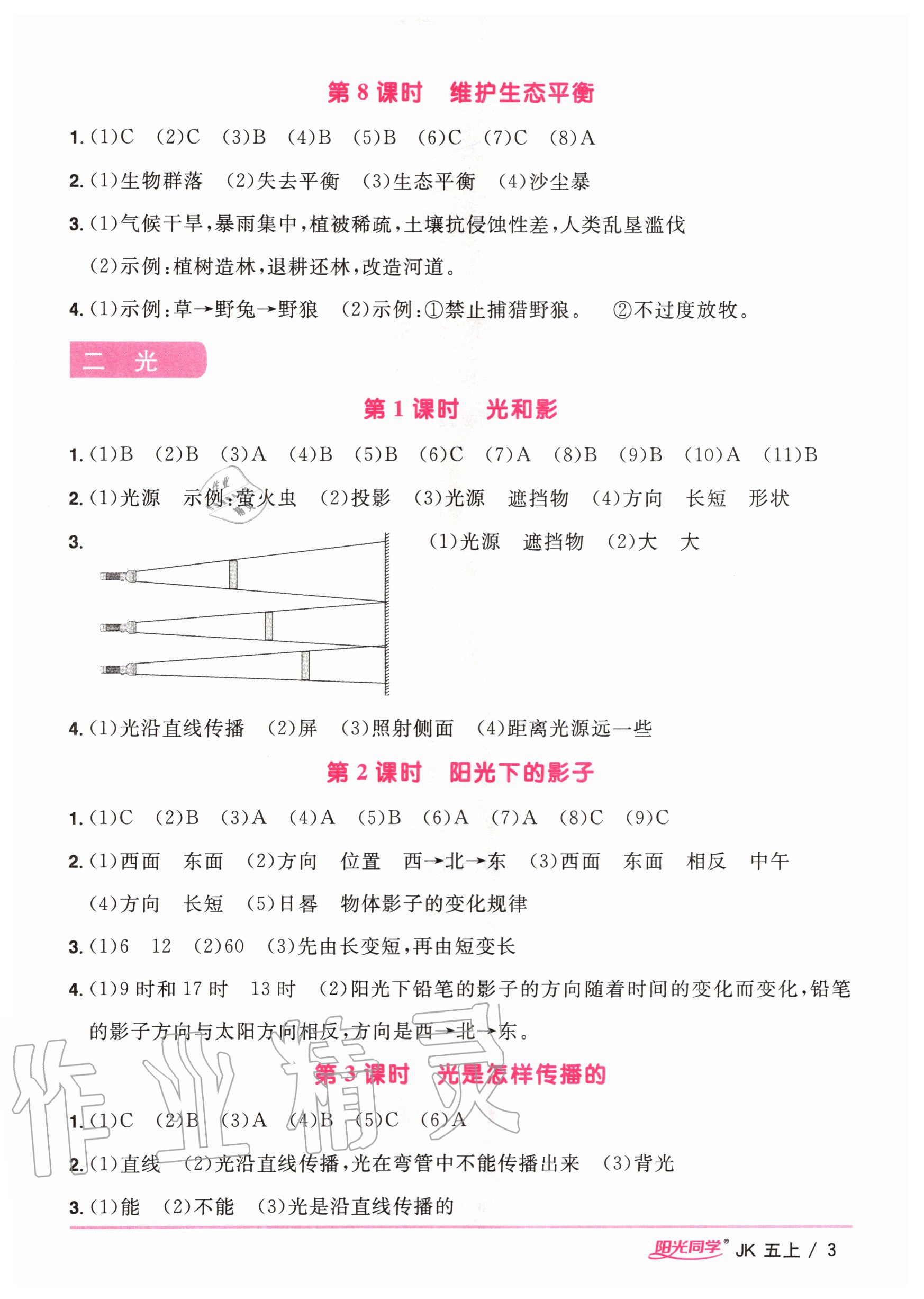 2020年陽光同學課時優(yōu)化作業(yè)五年級科學上冊教科版 參考答案第3頁