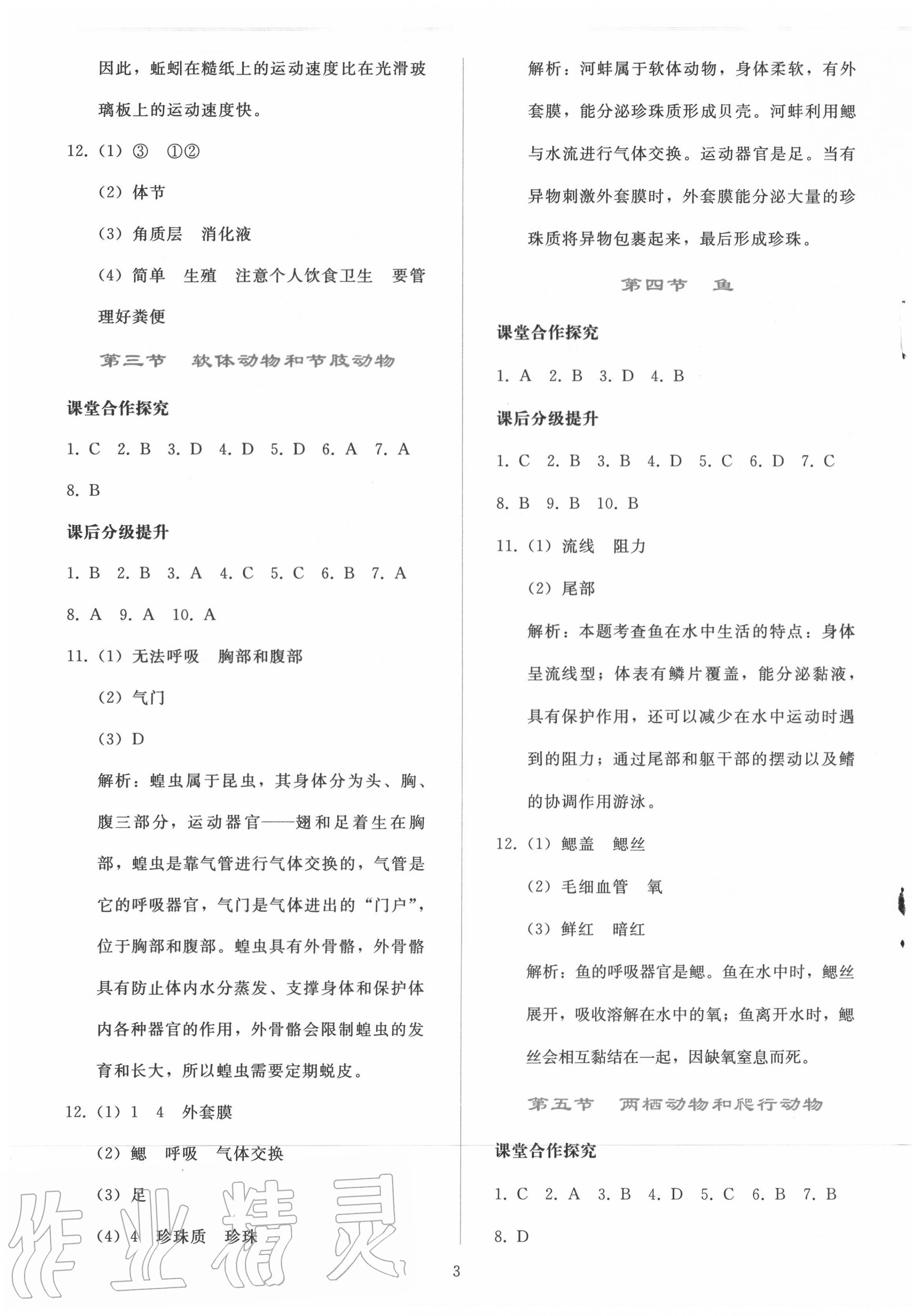 2020年同步轻松练习八年级生物学上册人教版 参考答案第2页