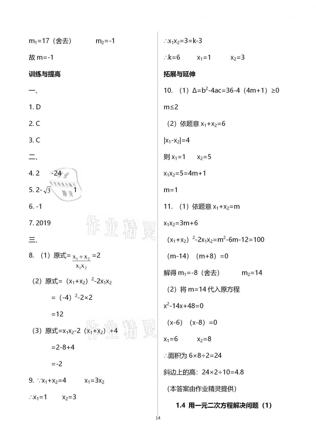 2020年课课练初中数学九年级上册苏科版 参考答案第14页