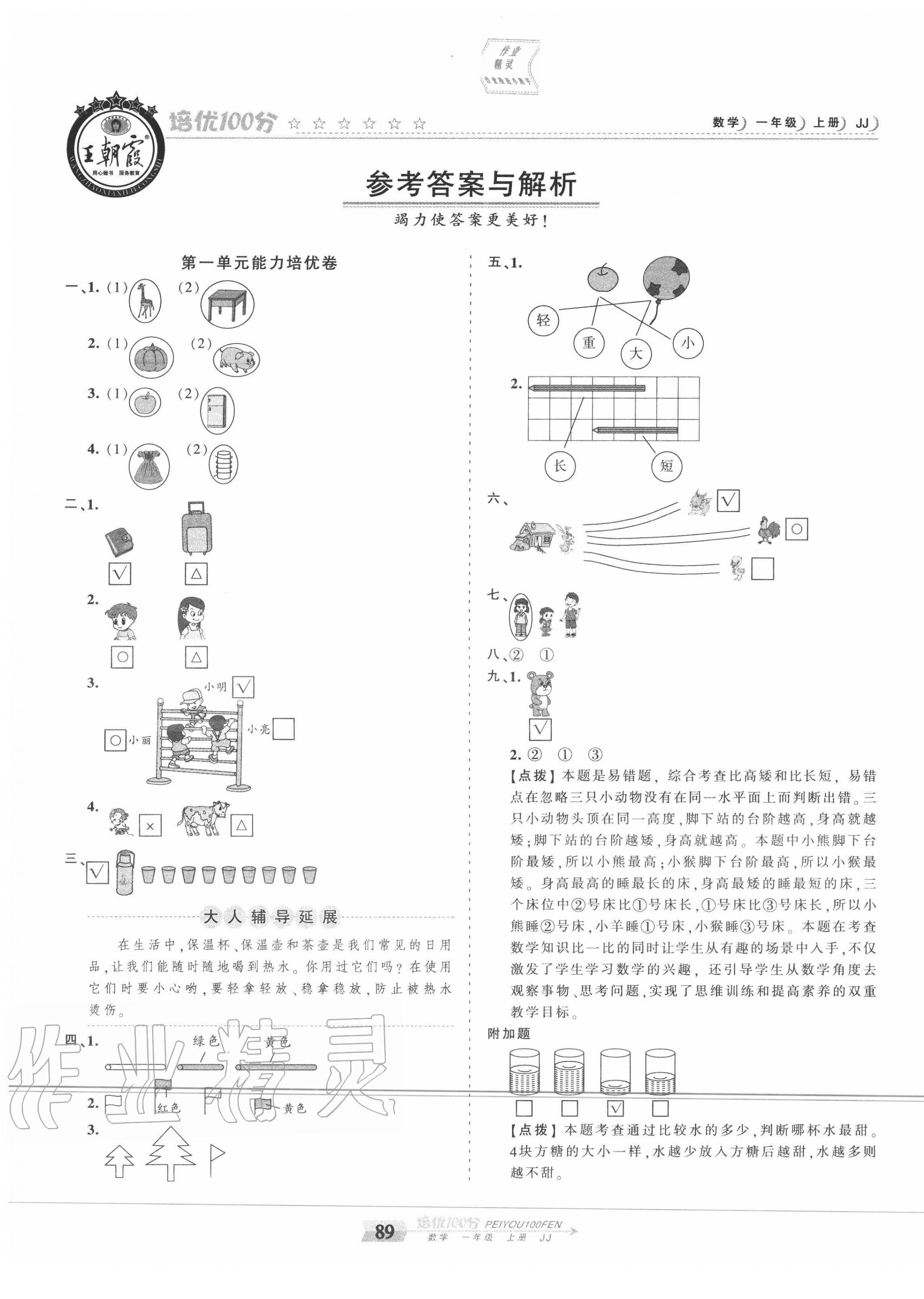 2020年王朝霞培優(yōu)100分一年級數(shù)學(xué)上冊冀教版 第1頁