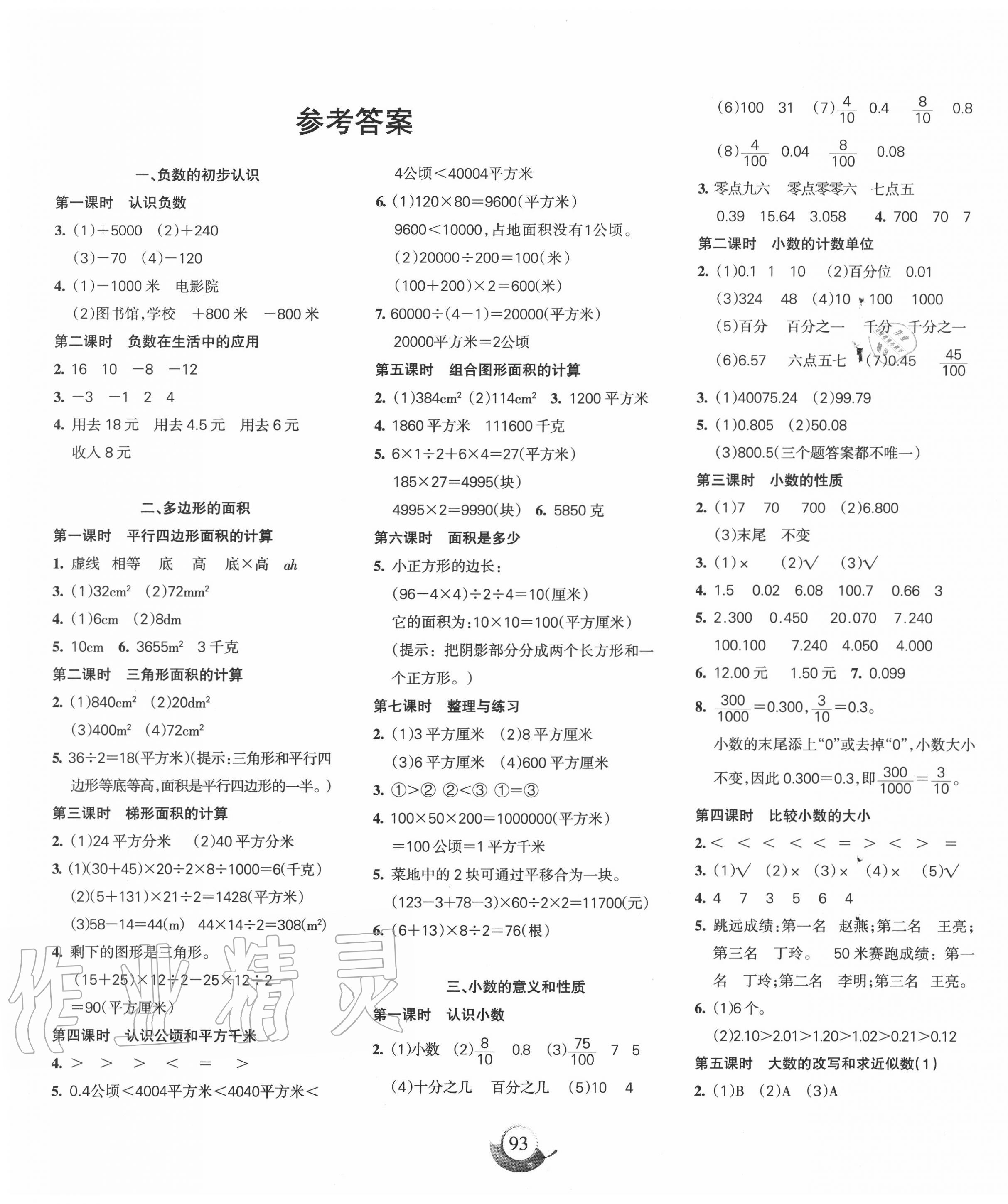 2020年名师三导学练考五年级数学上册苏教版 参考答案第1页