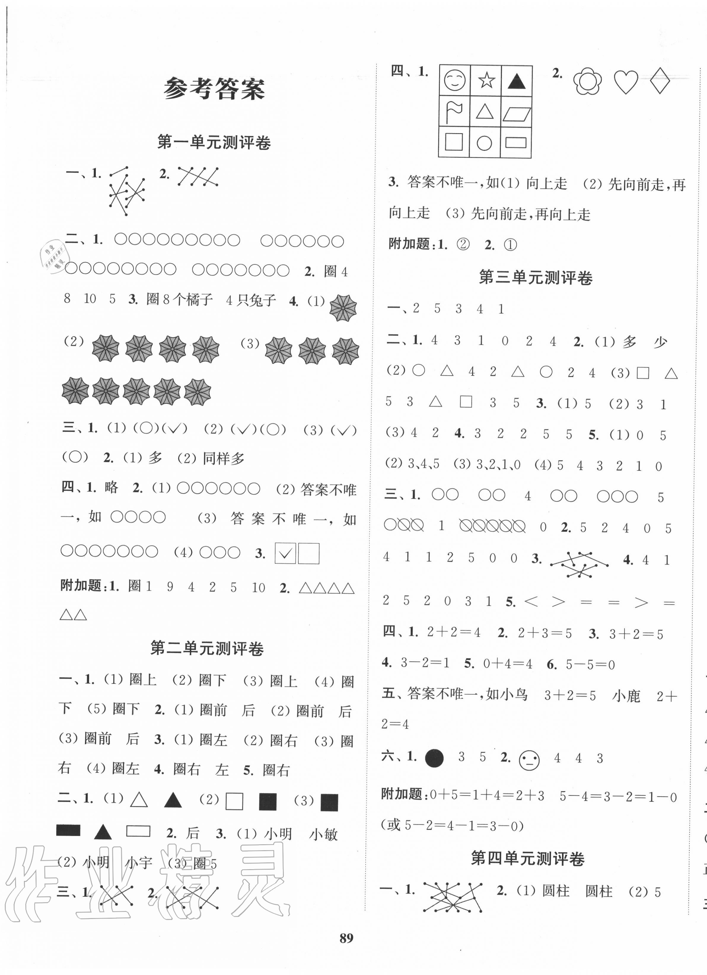 2020年通城學典全程測評卷一年級數學上冊人教版 第1頁