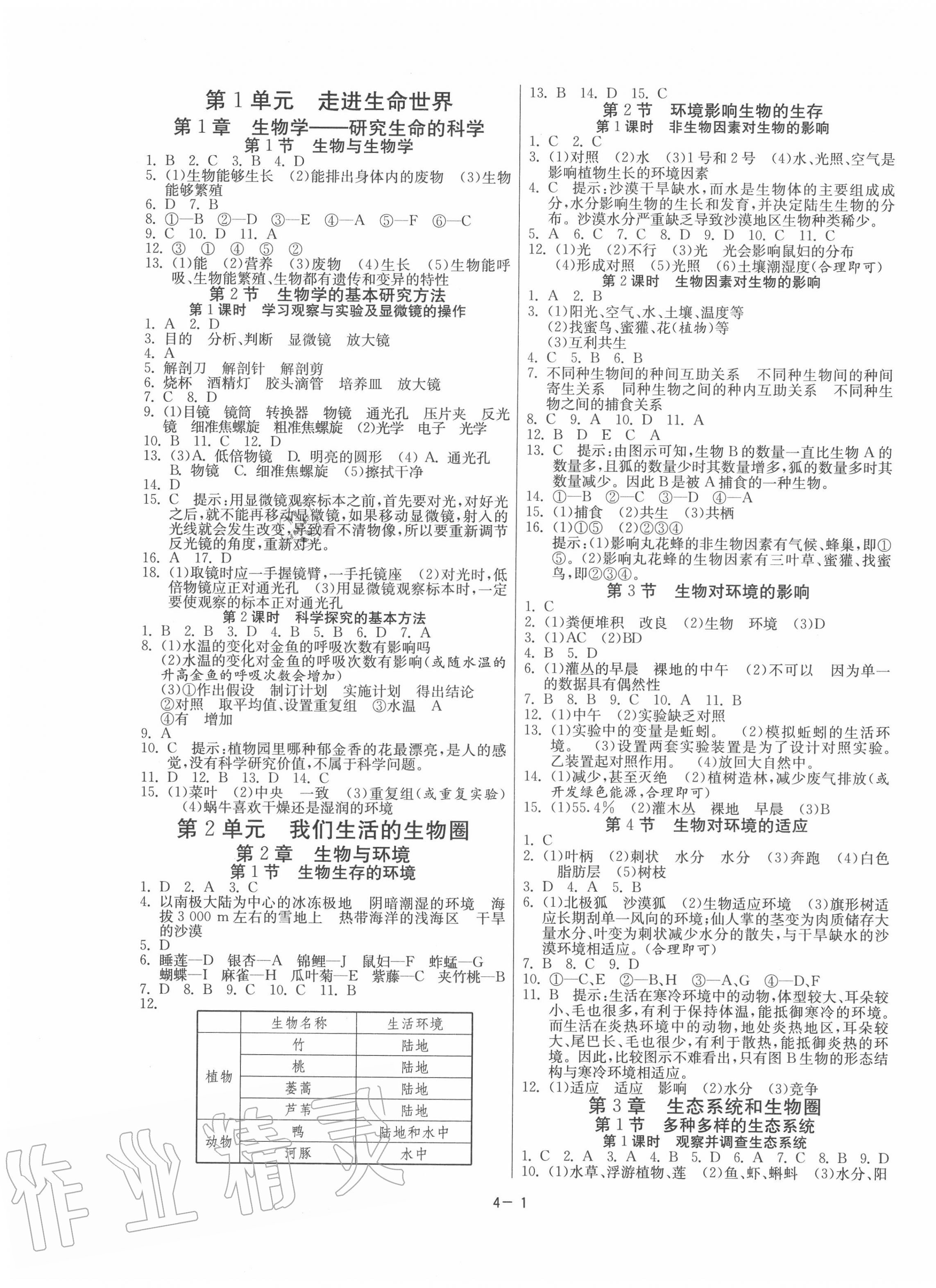 2020年課時(shí)訓(xùn)練七年級(jí)生物上冊(cè)蘇科版江蘇人民出版社 第1頁(yè)