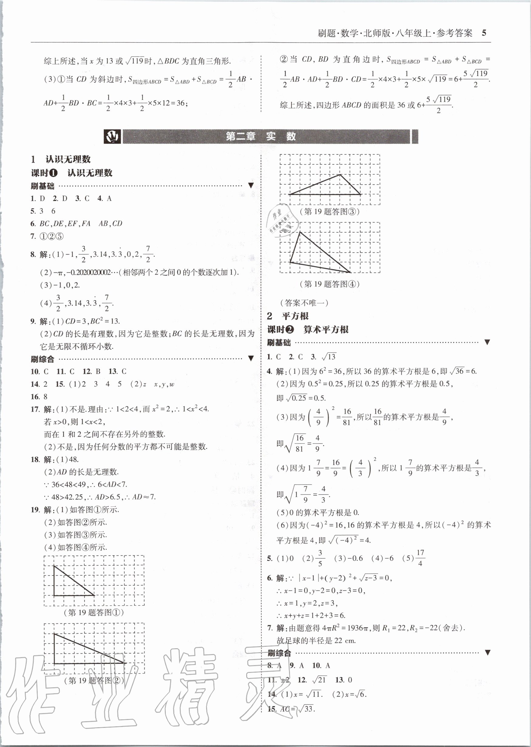 2020年北大綠卡刷題八年級數(shù)學(xué)上冊北師大版 參考答案第5頁