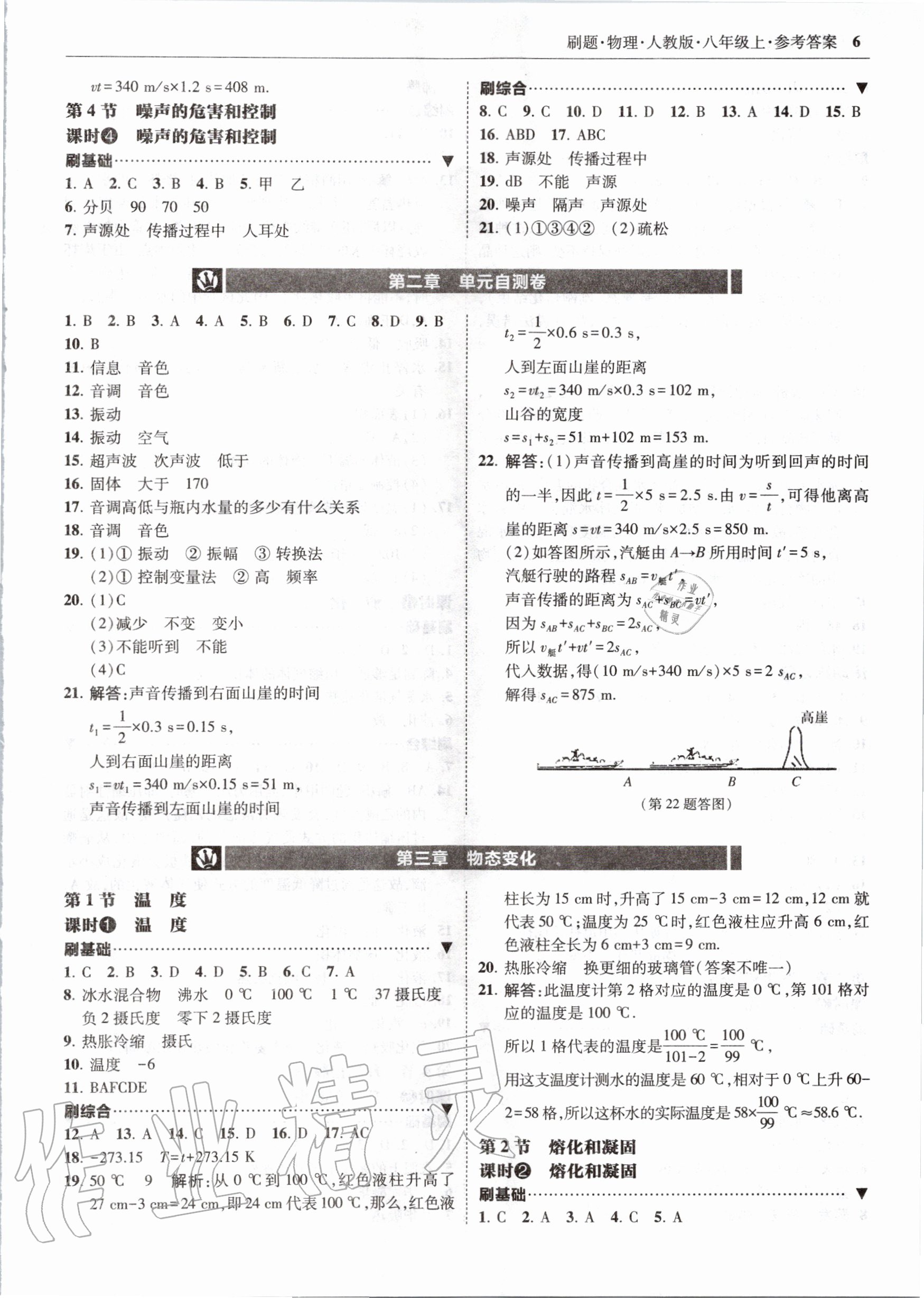 2020年北大綠卡刷題八年級物理上冊人教版 參考答案第6頁