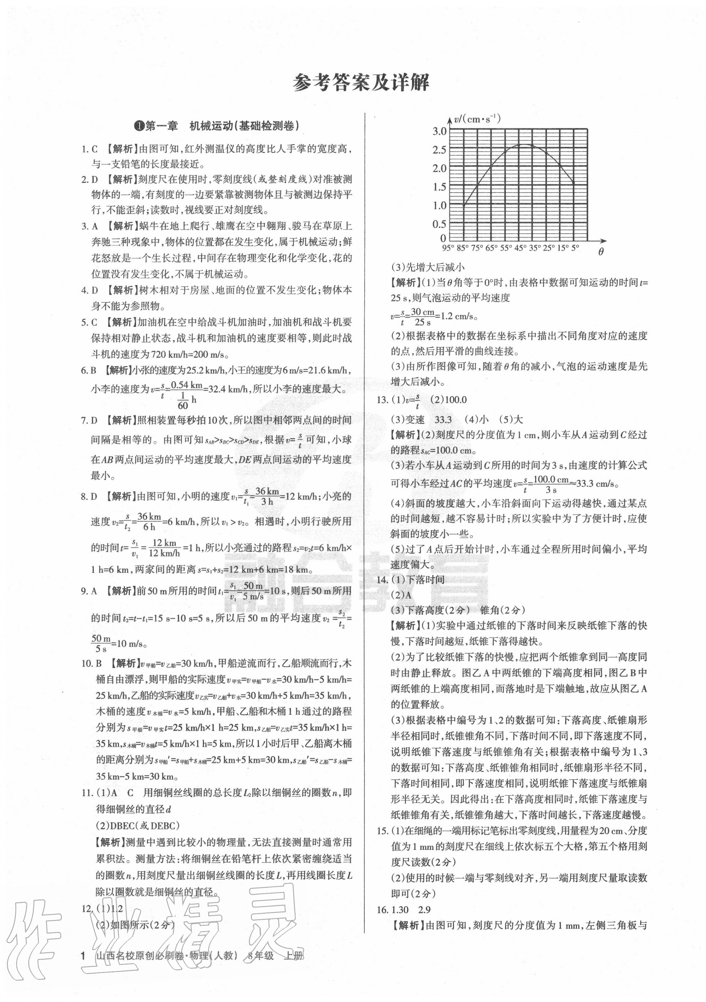 2020年山西名校原創必刷卷八年級物理上冊人教版 第1頁