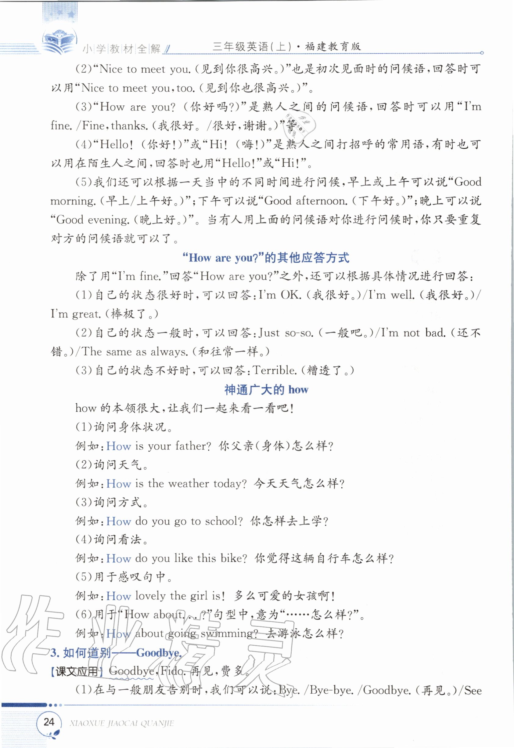 2020年教材课本三年级英语上册福建教育版&nbsp;参考答案第24页