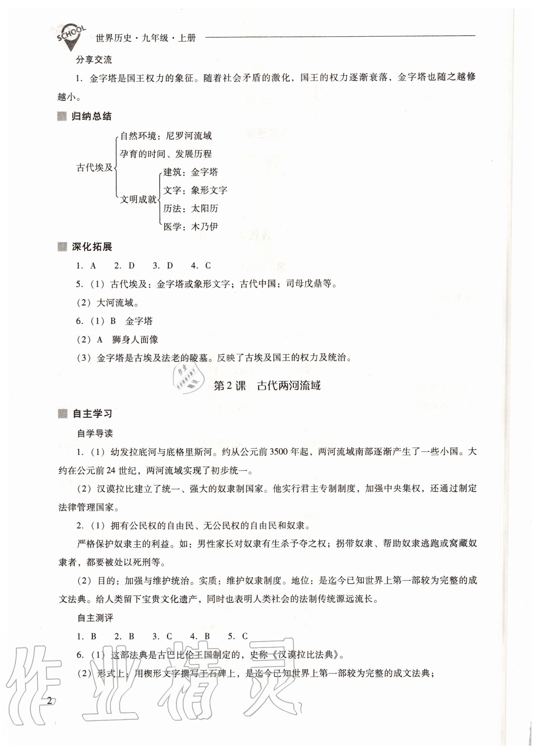 2020年新課程問題解決導(dǎo)學(xué)方案九年級世界歷史上冊人教版 參考答案第2頁