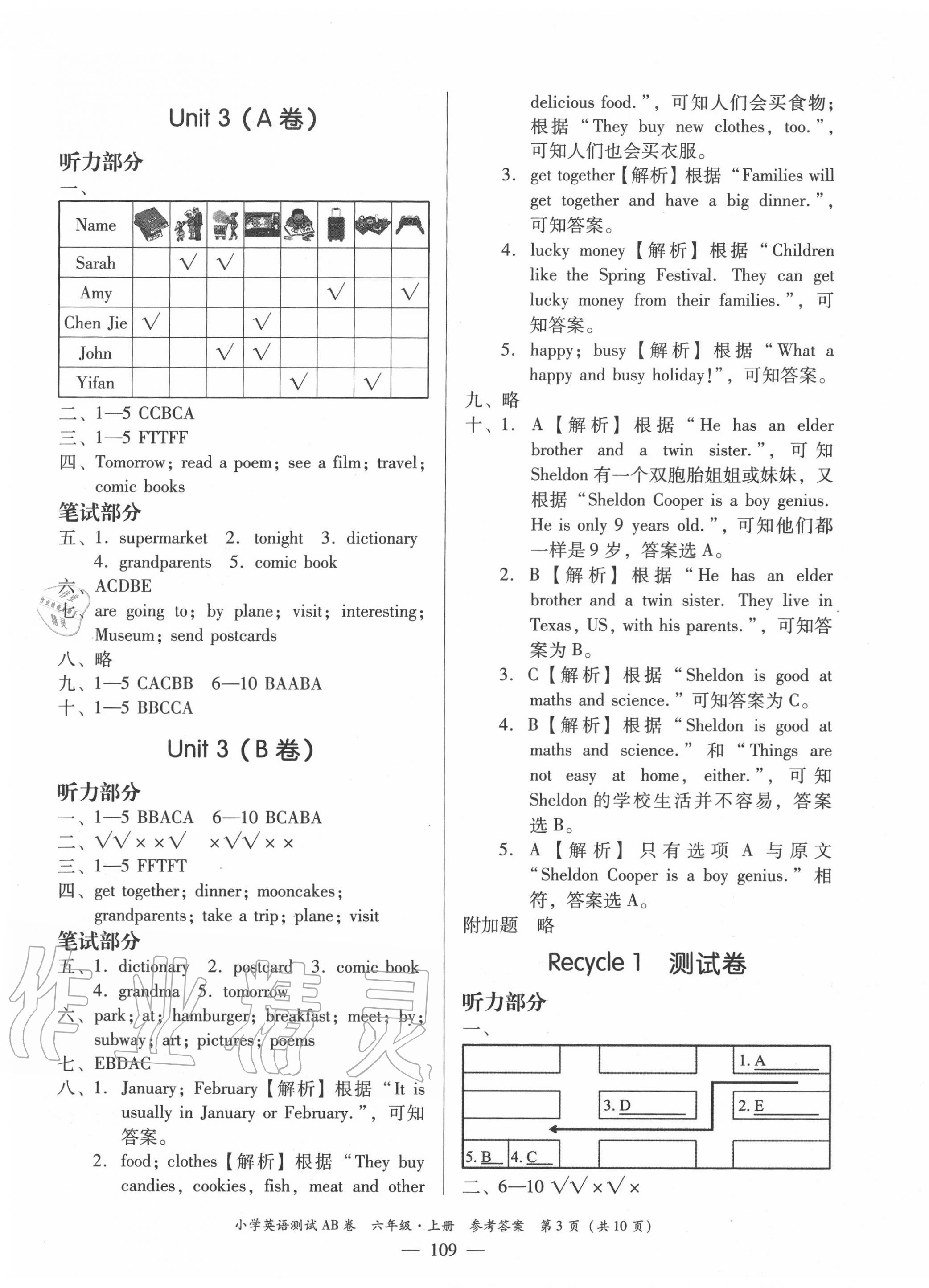 2020年小学英语测试AB卷六年级上册人教PEP版佛山专版 第3页