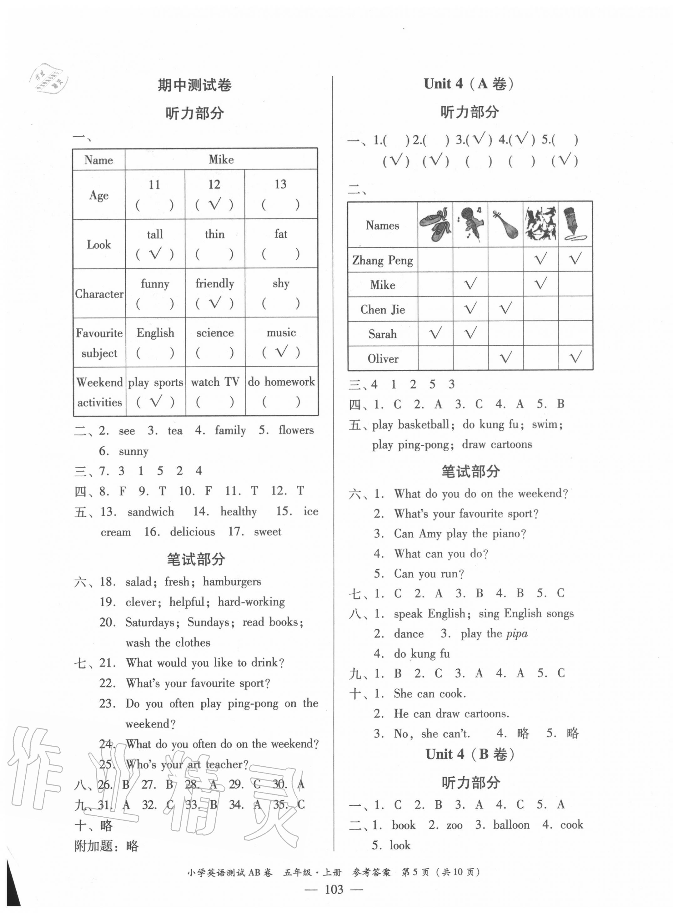 2020年小學(xué)英語(yǔ)測(cè)試AB卷五年級(jí)上冊(cè)人教PEP版佛山專版 第5頁(yè)