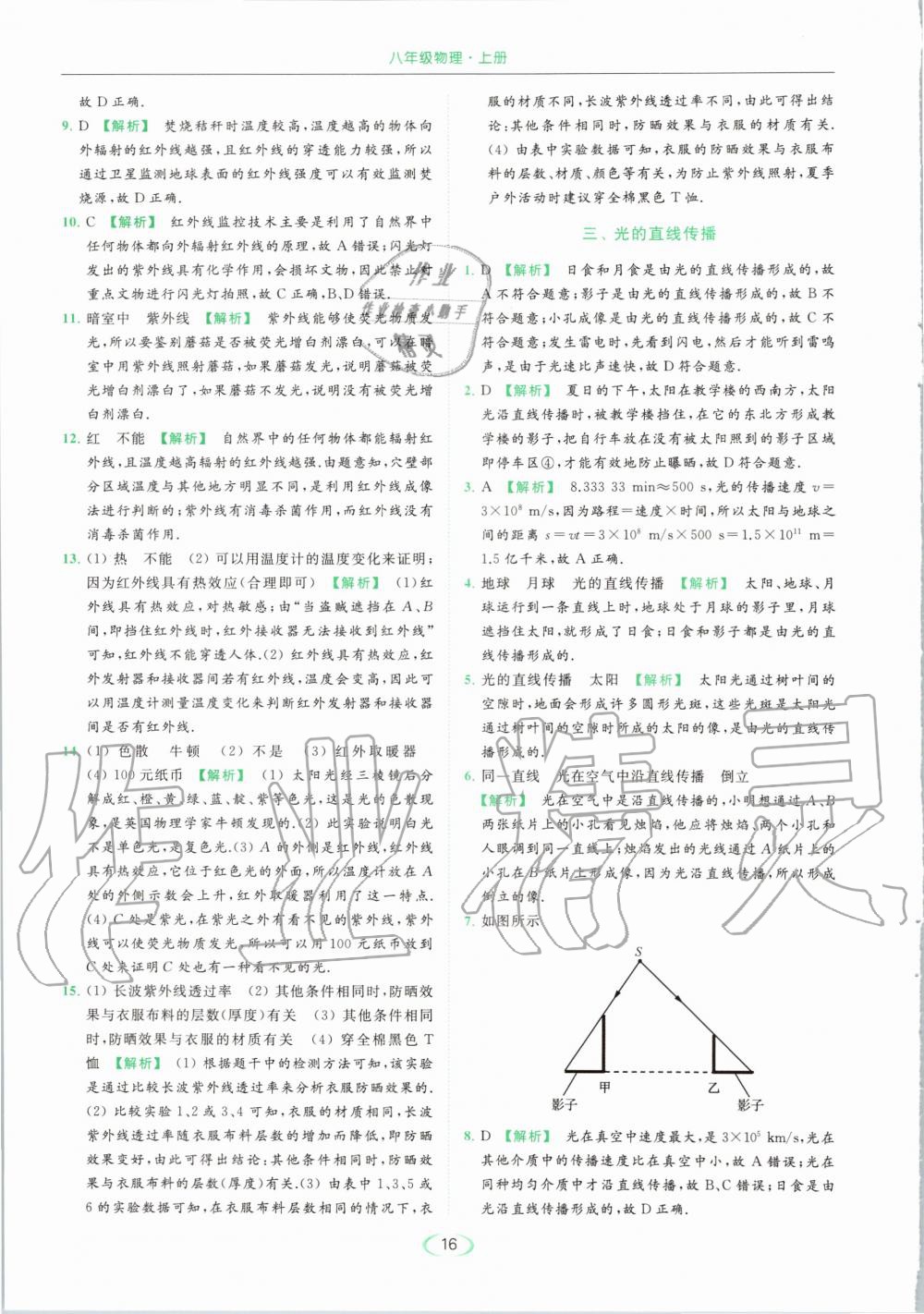 2020年亮點(diǎn)給力提優(yōu)課時(shí)作業(yè)本八年級(jí)物理上冊(cè)蘇科版 參考答案第16頁(yè)