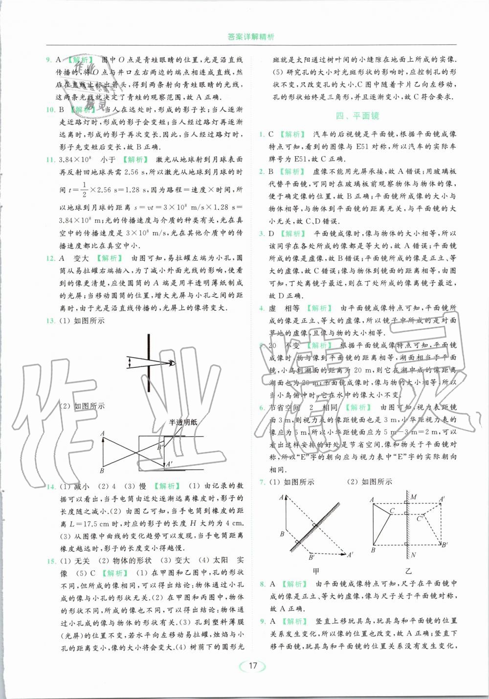 2020年亮點(diǎn)給力提優(yōu)課時(shí)作業(yè)本八年級(jí)物理上冊(cè)蘇科版 參考答案第17頁(yè)