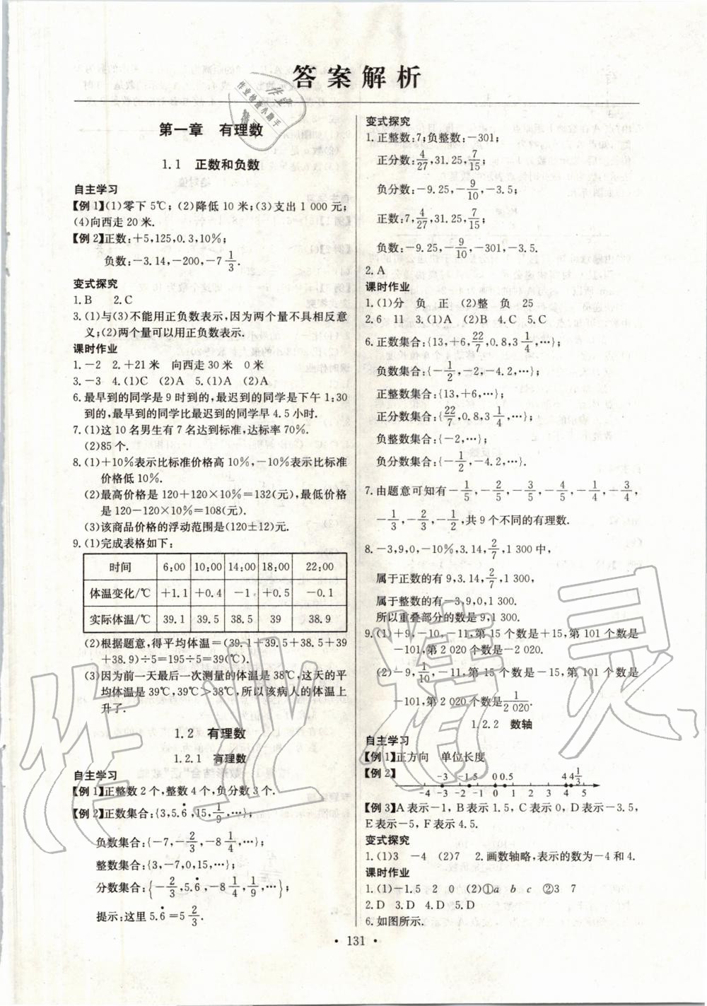 2020年长江全能学案同步练习册七年级数学上册人教版 第1页