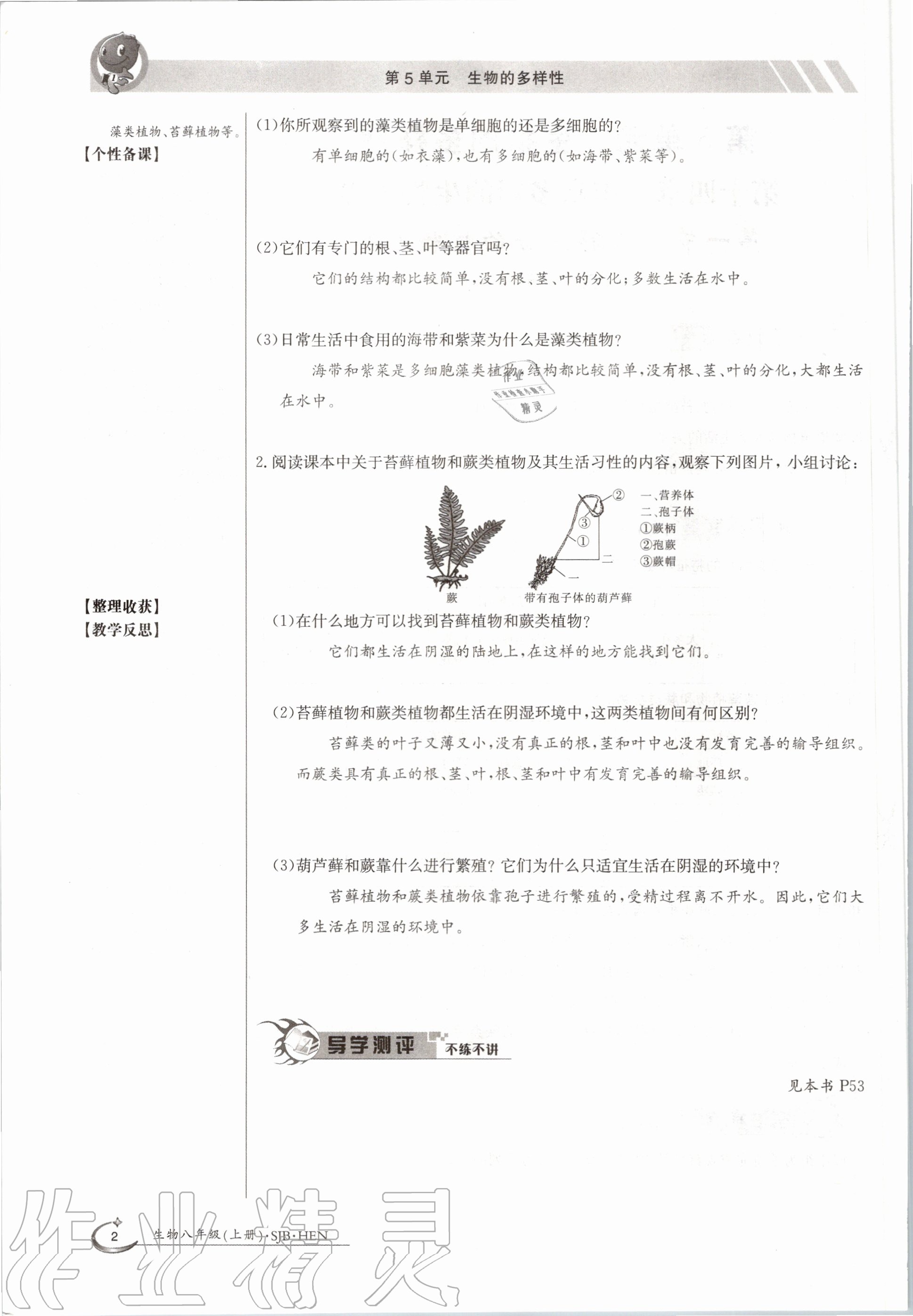 2020年金太陽導(dǎo)學(xué)案八年級生物上冊蘇教版 參考答案第2頁