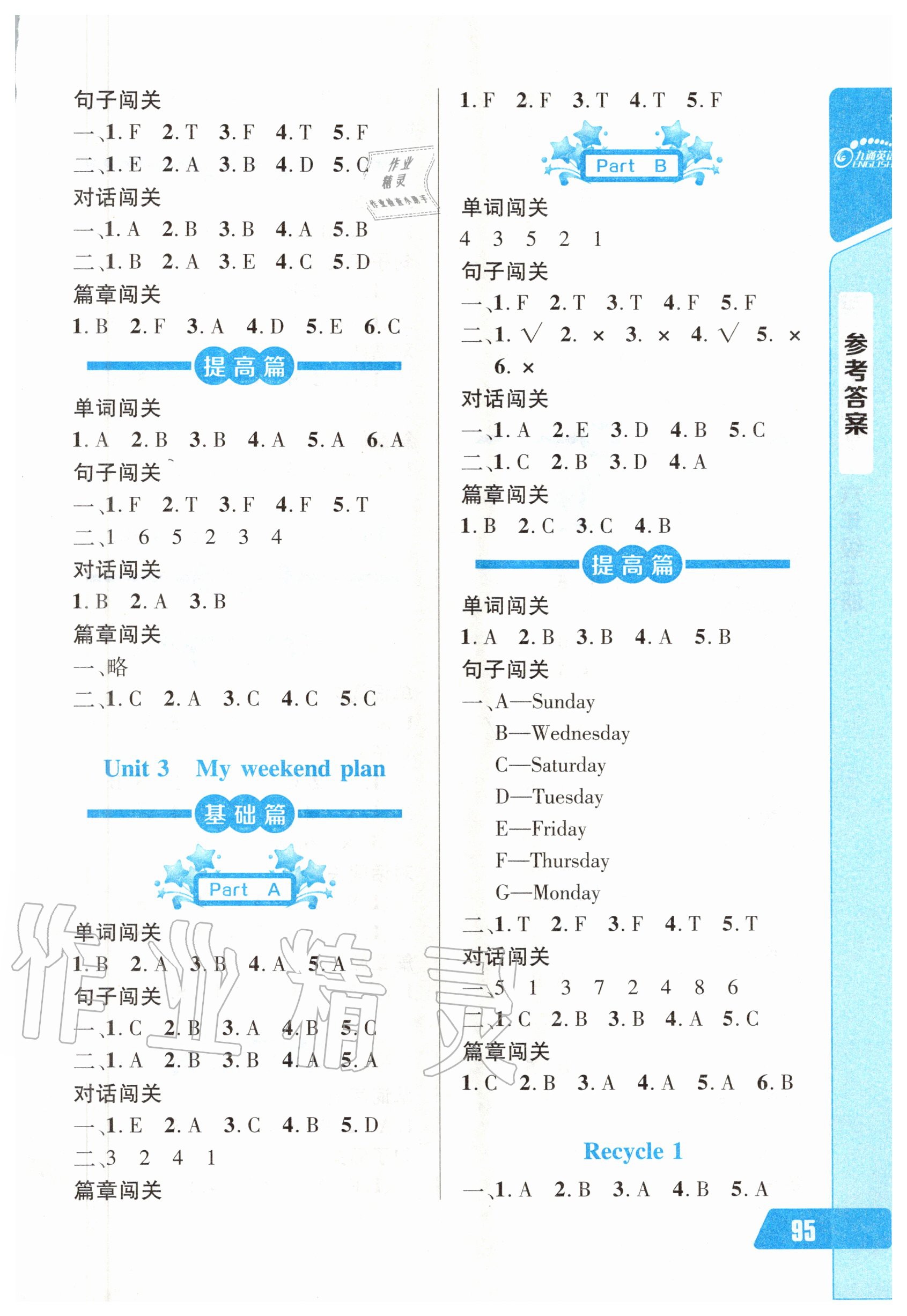 2020年长江全能学案英语听力训练六年级上册人教版 参考答案第2页