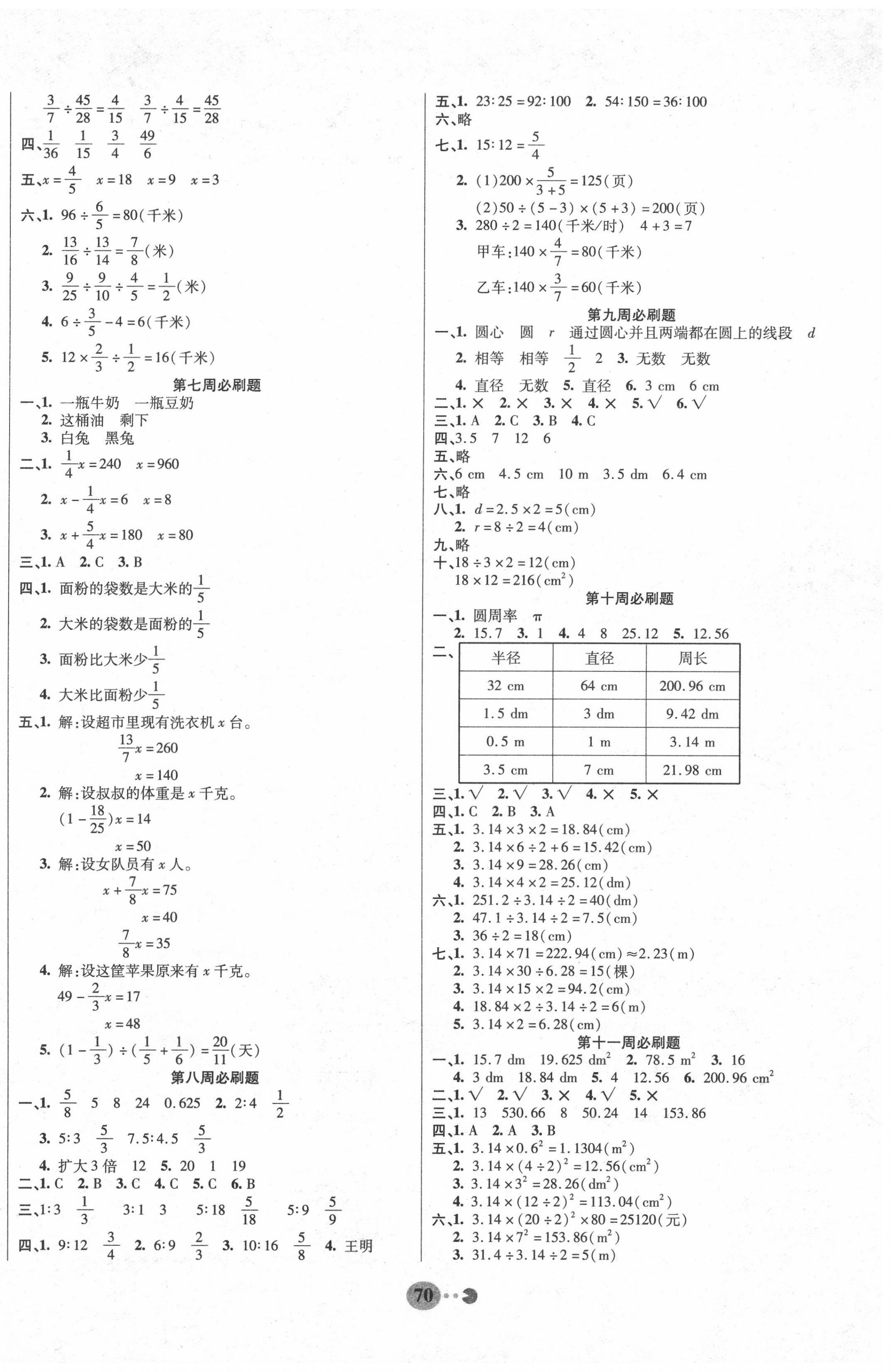 2020年暢響雙優(yōu)卷六年級數(shù)學(xué)上冊人教版 參考答案第2頁