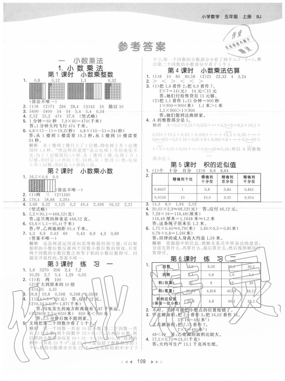 2020年53天天練小學(xué)數(shù)學(xué)五年級上冊北京版 參考答案第1頁