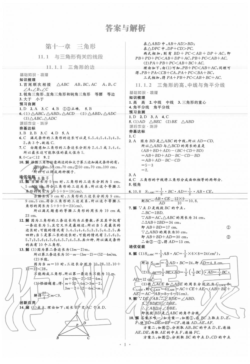 2020年人教金学典同步解析与测评学考练八年级数学上册人教版 参考答案第1页