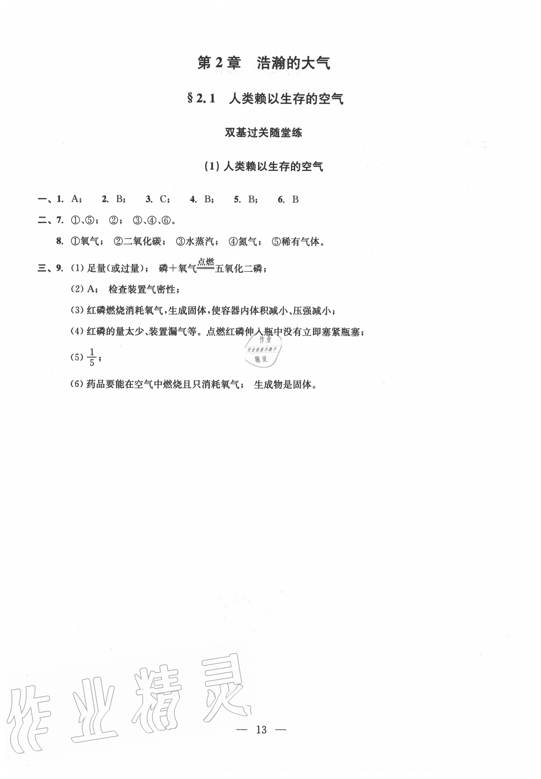 2020年雙基過關堂堂練九年級化學全一冊滬教版 參考答案第13頁