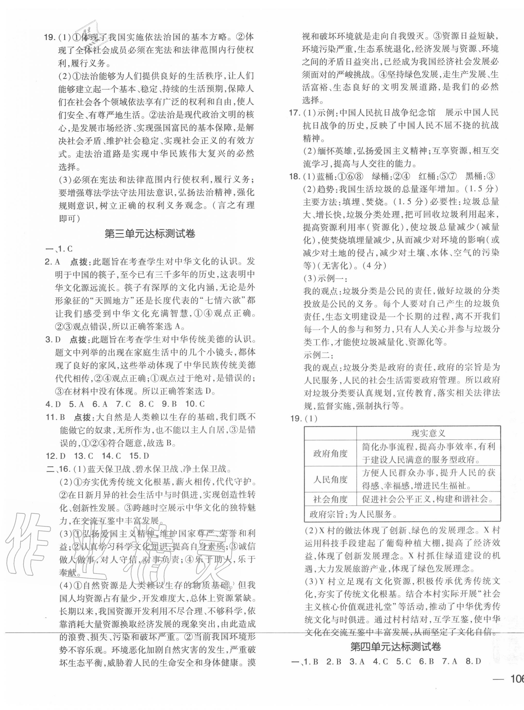 2020年點撥訓(xùn)練九年級道德與法治上冊人教版 參考答案第3頁