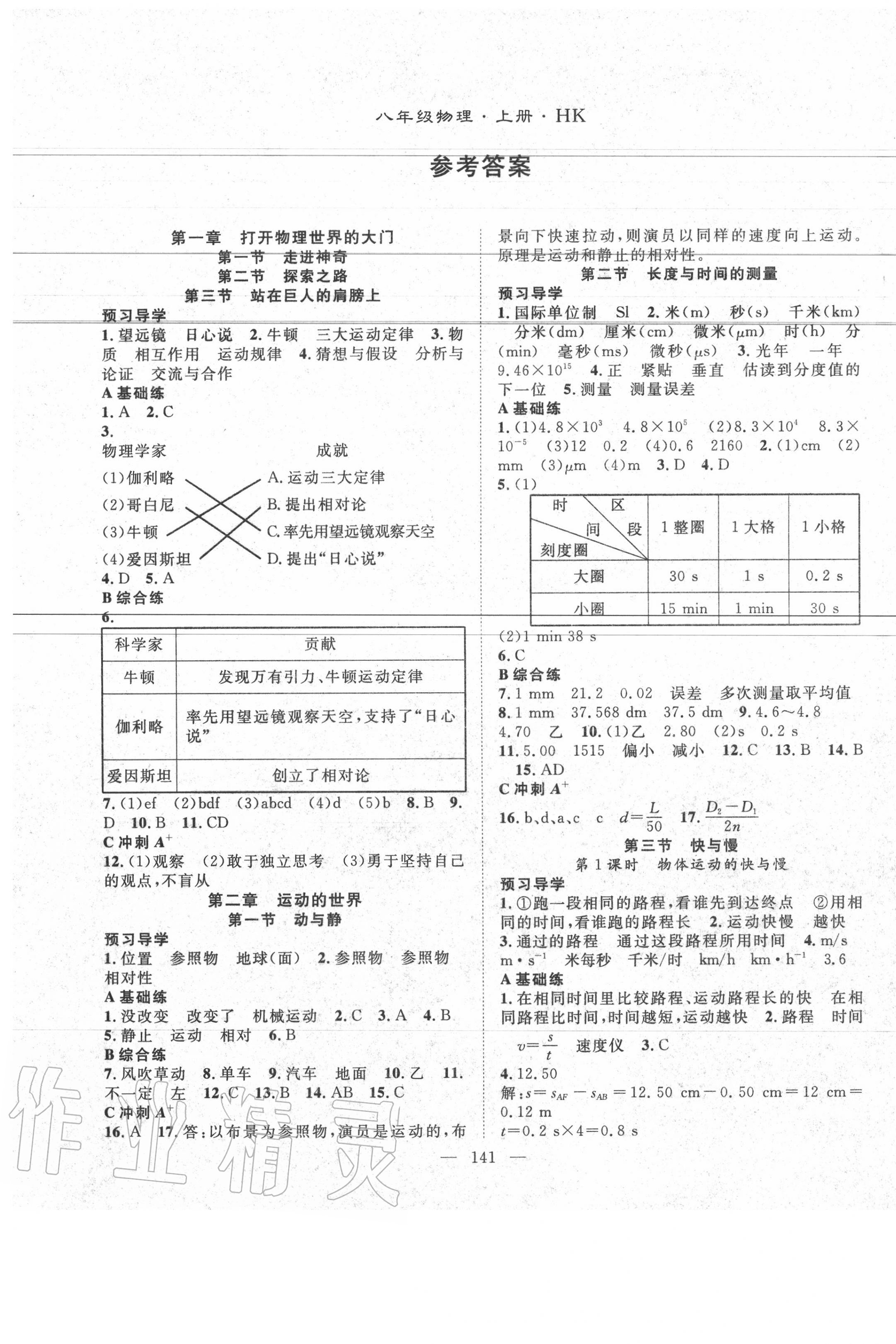 2020年名師學案八年級物理上冊滬科版 第1頁