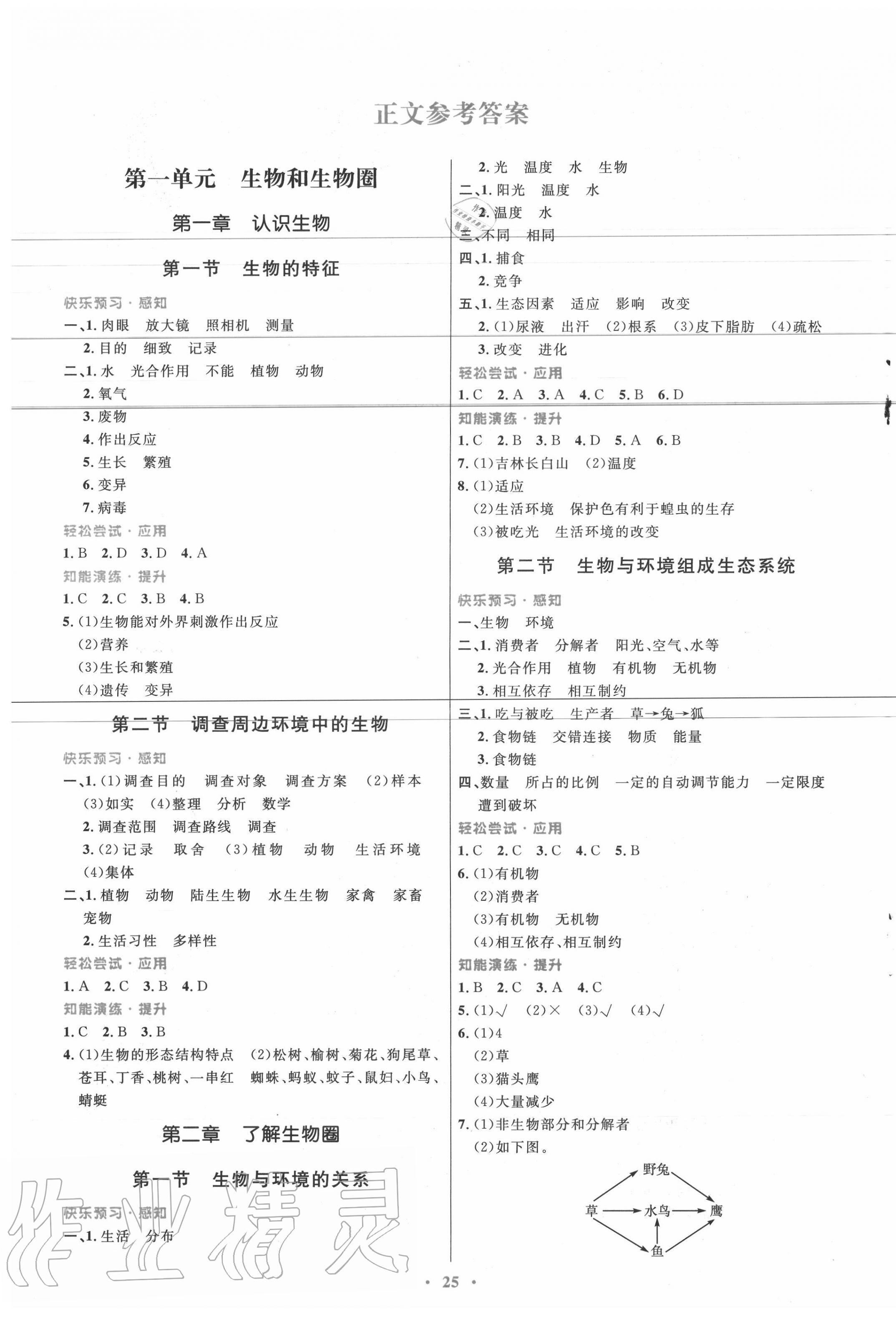 2020年初中同步測控優(yōu)化設(shè)計七年級生物上冊人教版福建專版 第1頁