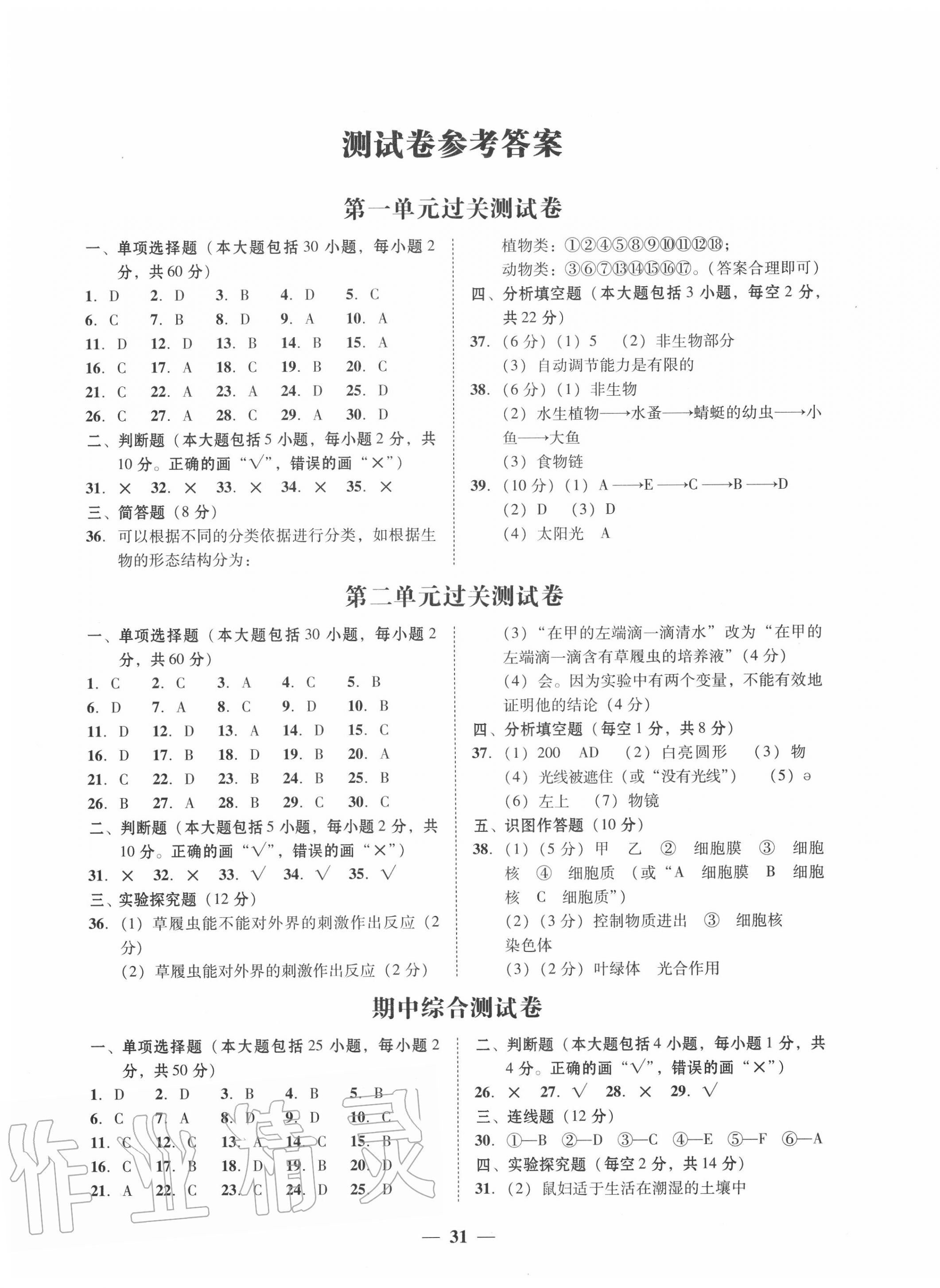 2020年南粤学典学考精练七年级生物学上册人教版 第1页