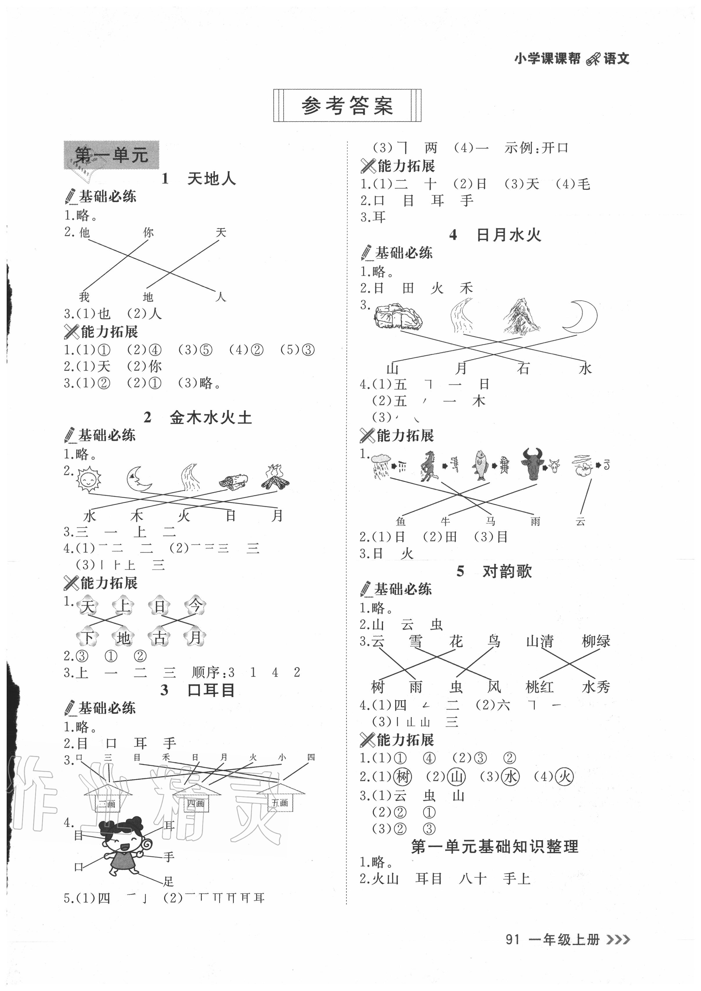 2020年課課幫一年級語文上冊人教版 第1頁
